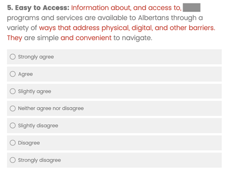 Has a question with 7 option Likert scale below it