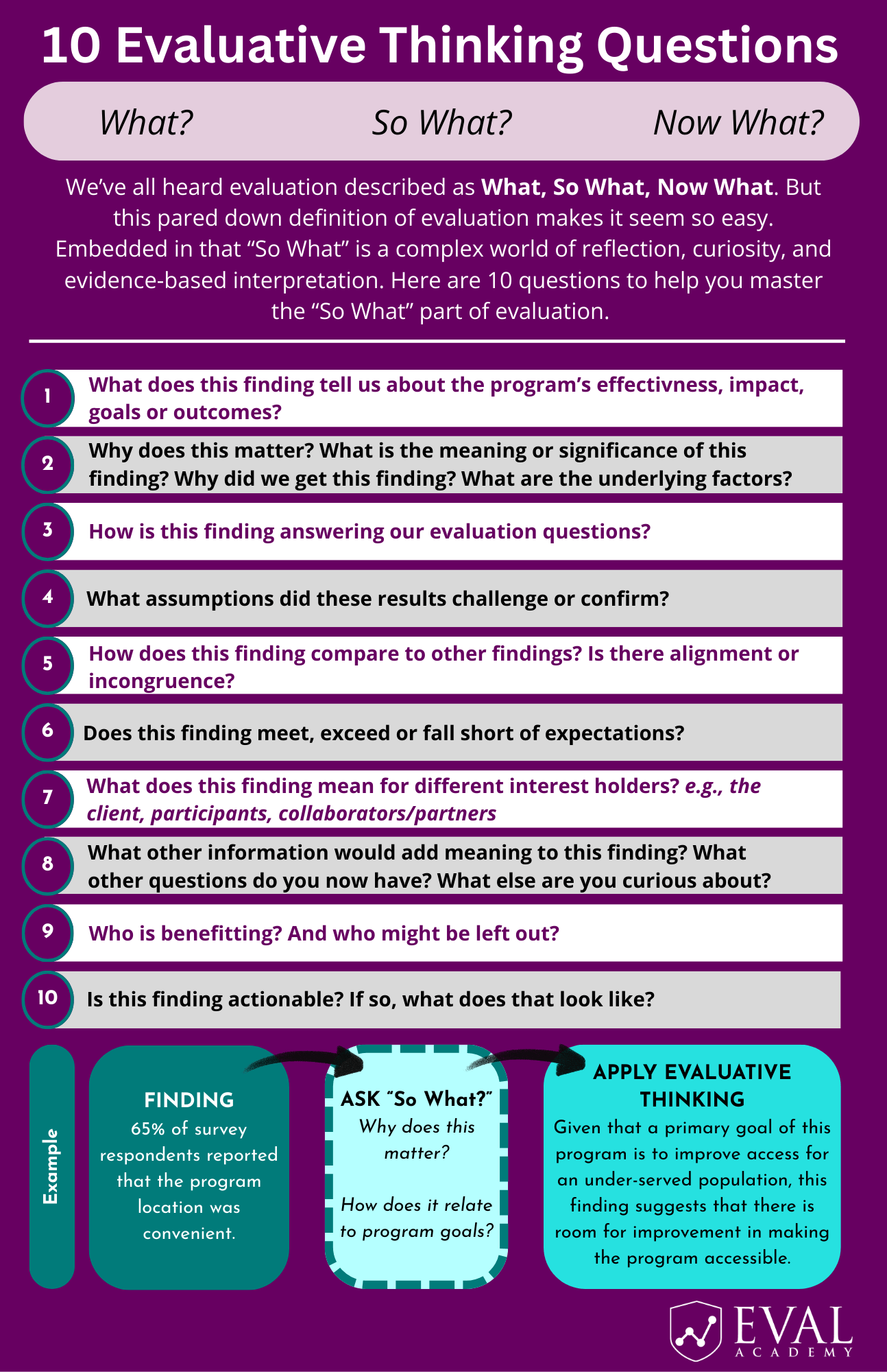 This infographic gives example questions to help with your evaluative thinking.