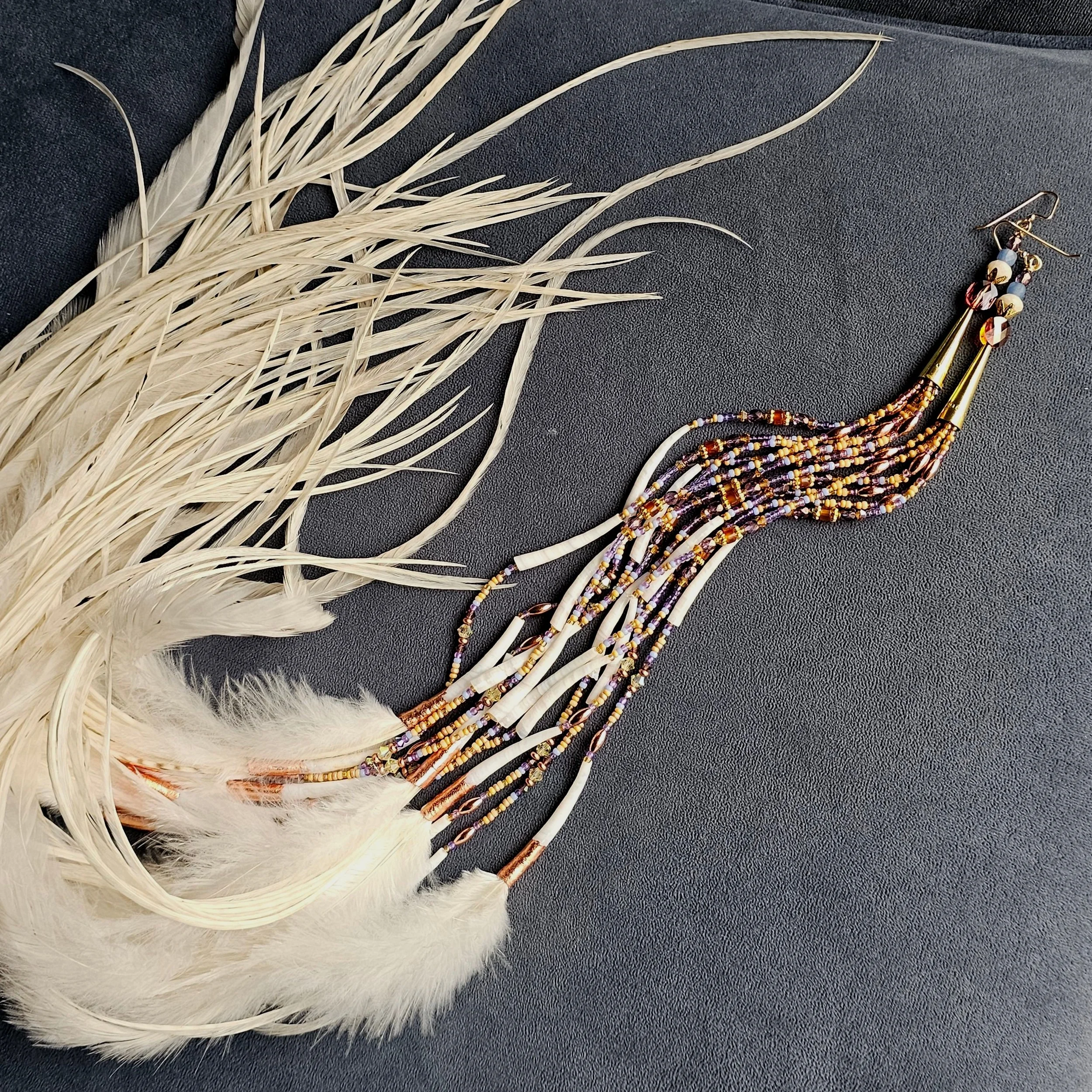 Waist-Long & Beyond Double Dentalium Feather Earrings (shorter)