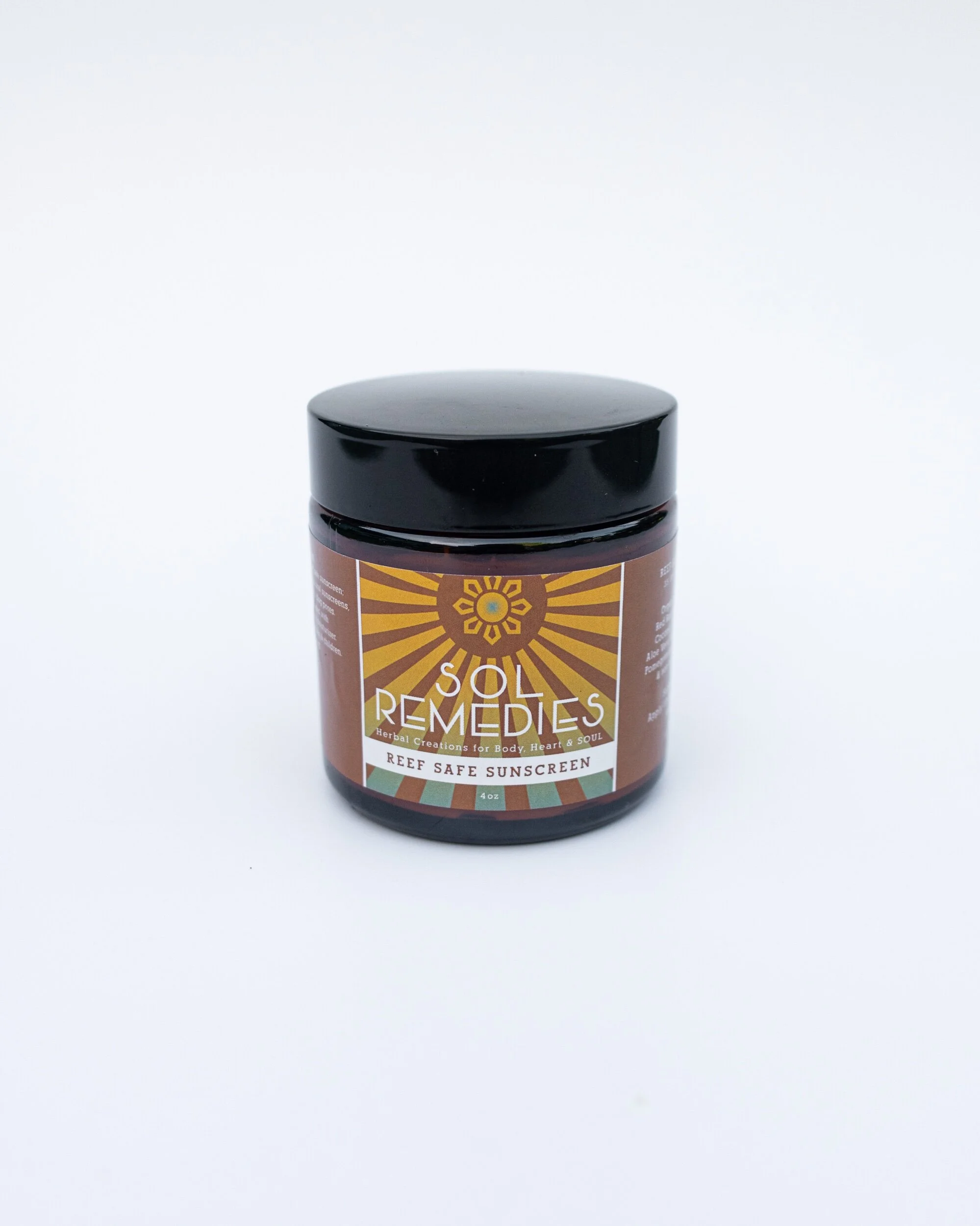 Black jar with yellow and brown sun label