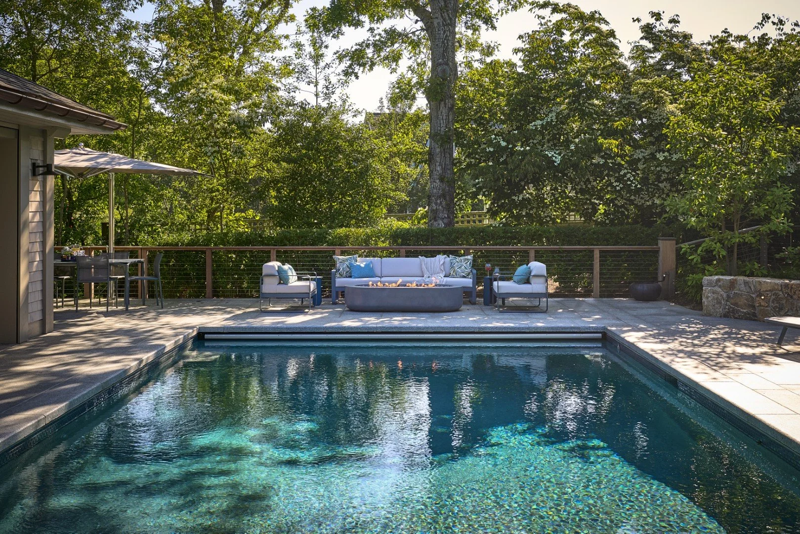 pool fire pit seating area