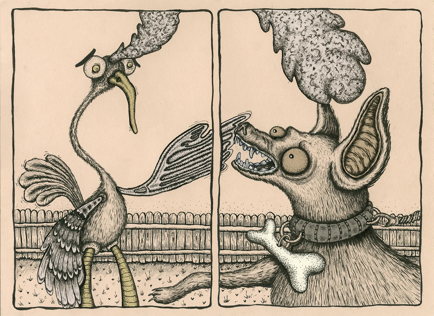 Confliction , 2017 pen and ink, collaged paper 15 x 22 inches