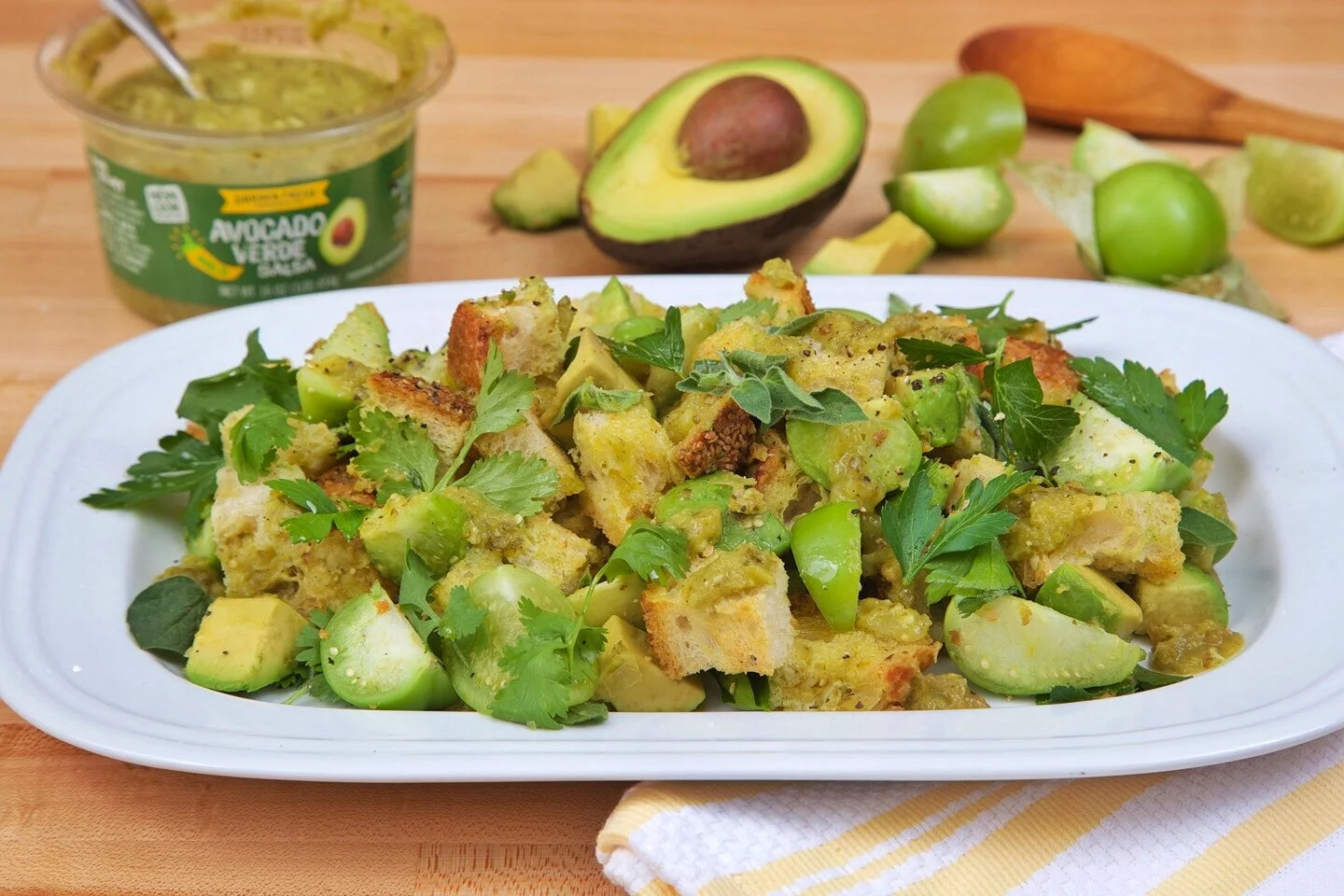 Avocado Tomatillo Panzanella Salad