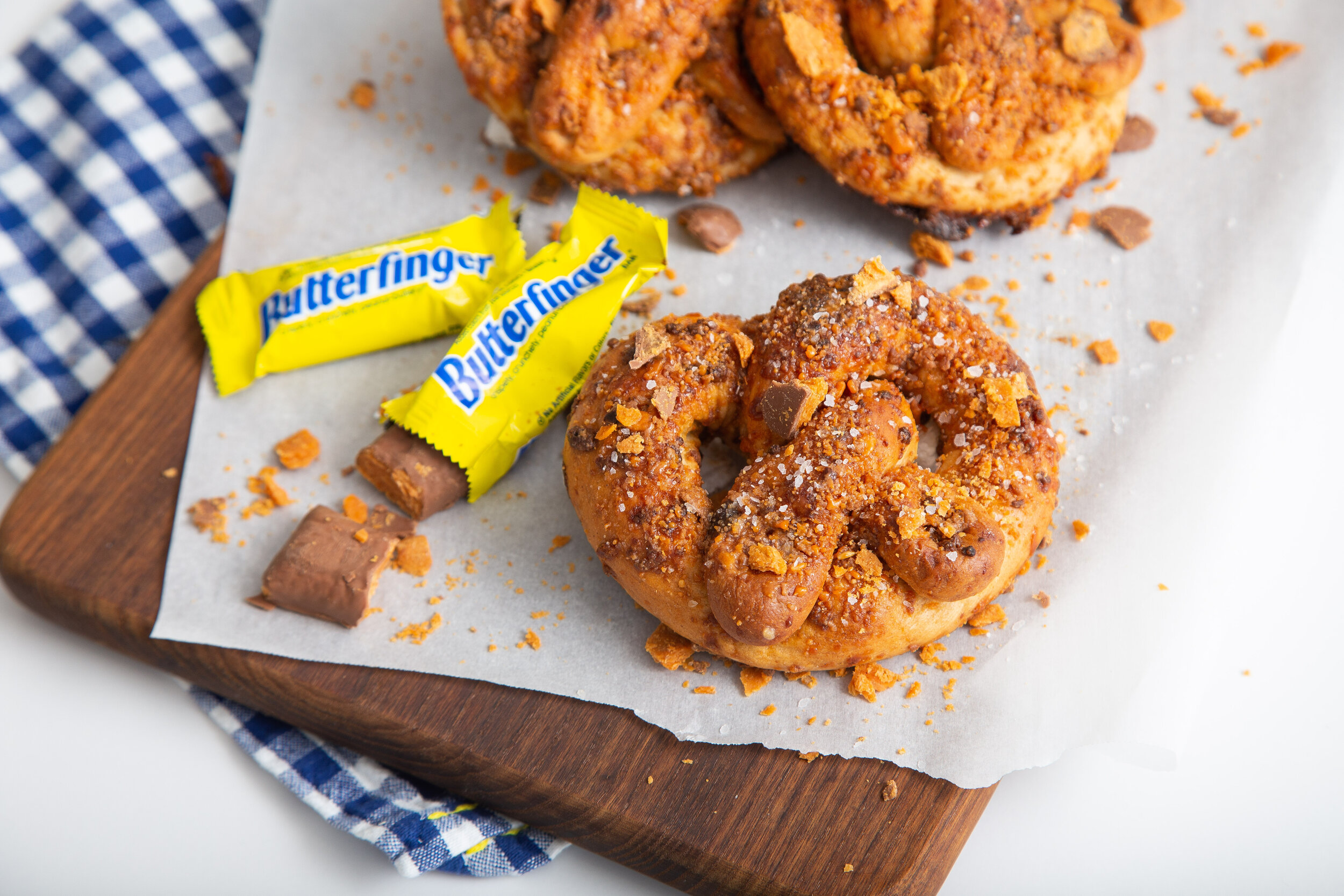 Double-Crusted Butterfinger® Soft Pretzels with Peanut Butter Schmear
