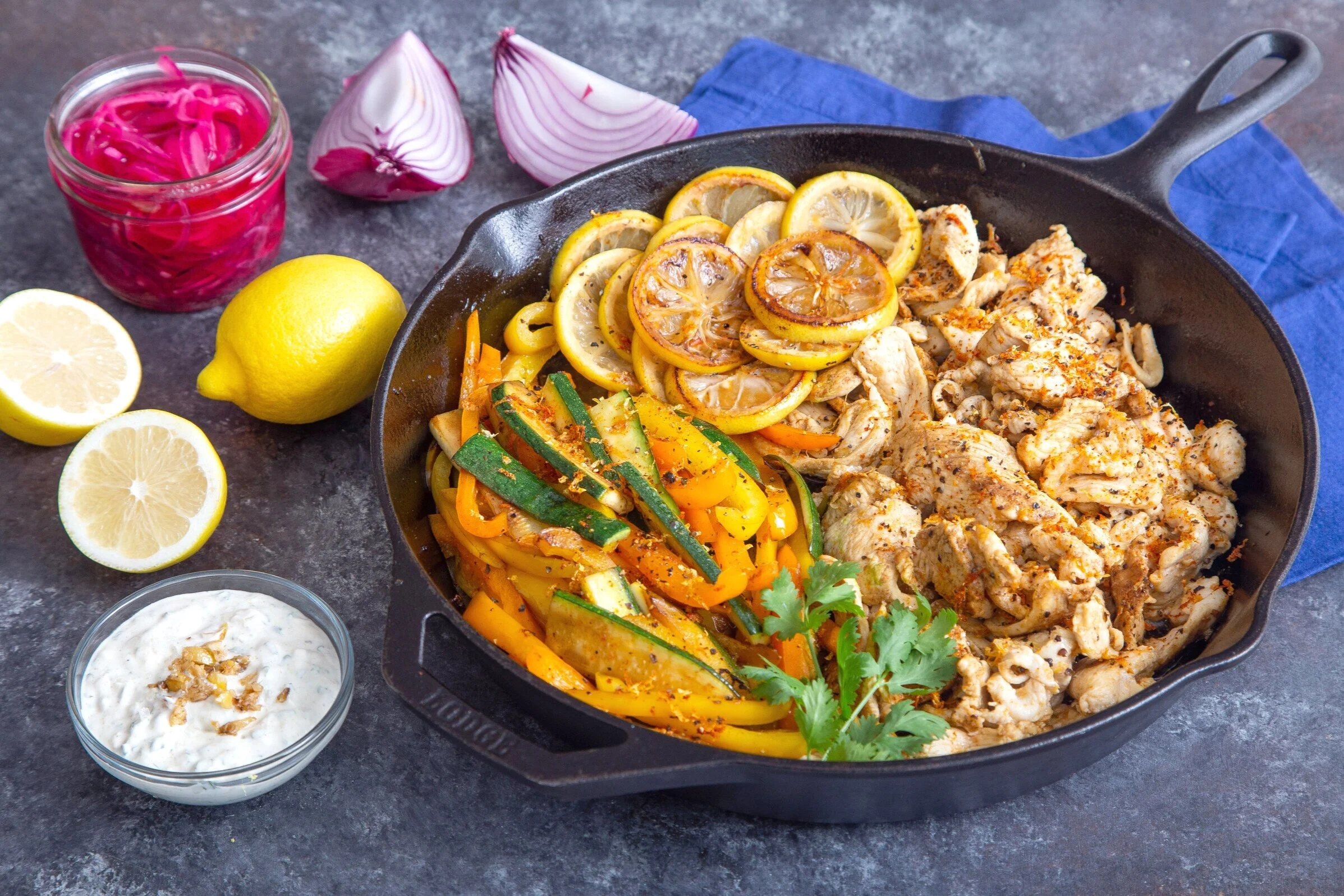 Lemon Pepper Fajitas with Lemon Cumin Cream