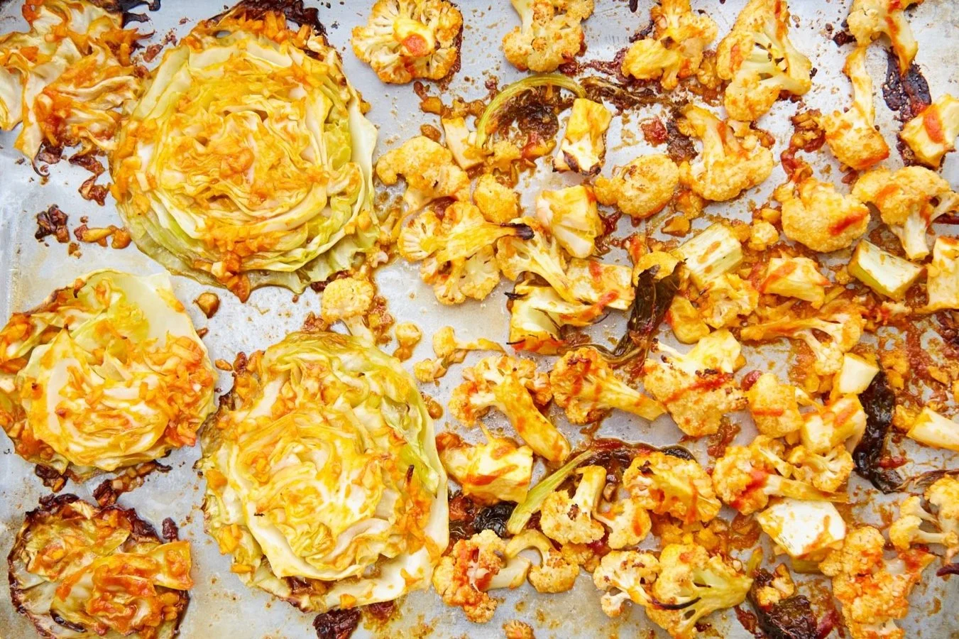 Roasted Cabbage &amp; Cauliflower with Ginger-Sriracha Glaze