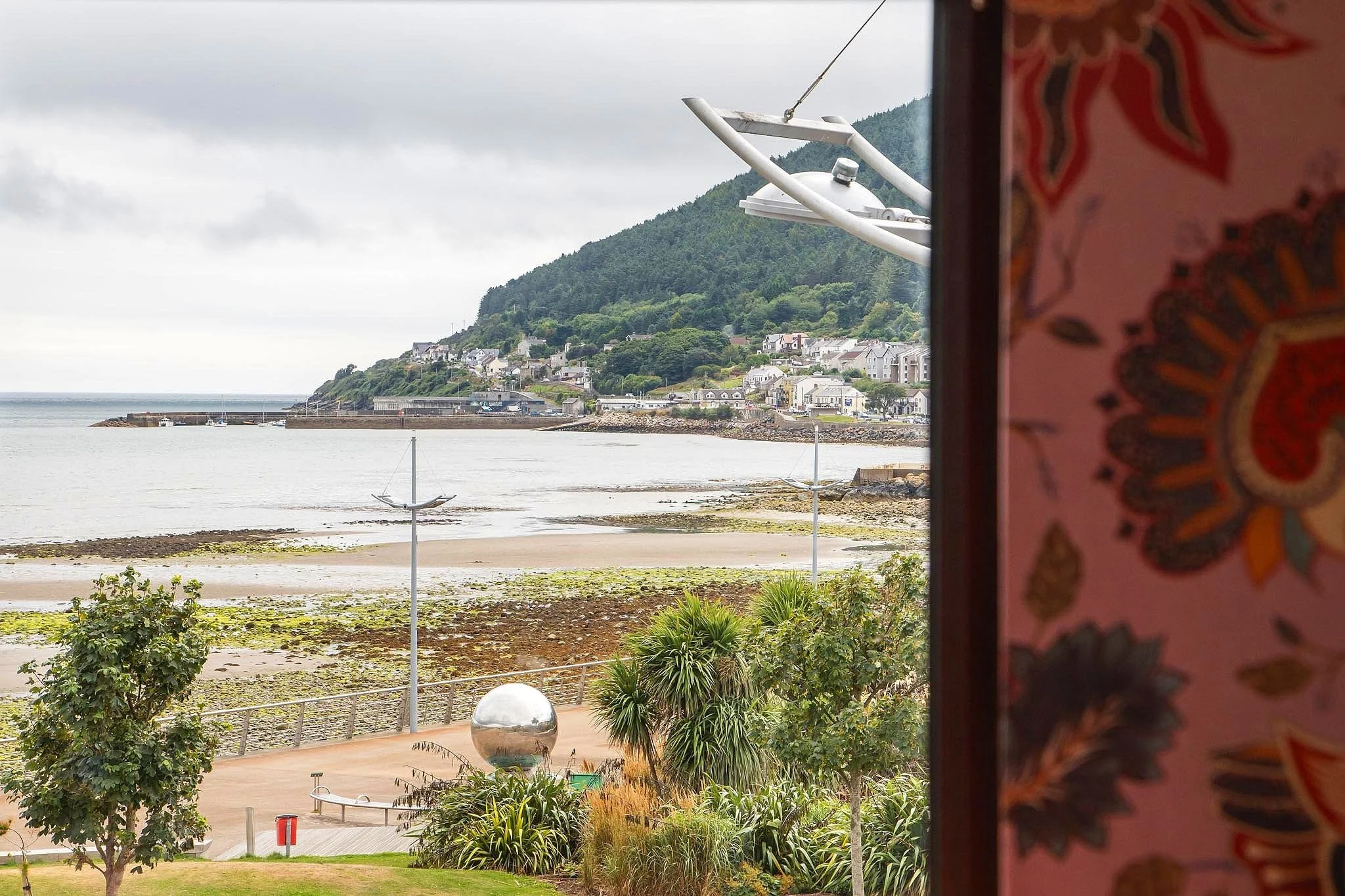 Irish Ireland  Scenic coastal view from outside, sandy beach, with Irish Sea in the distance