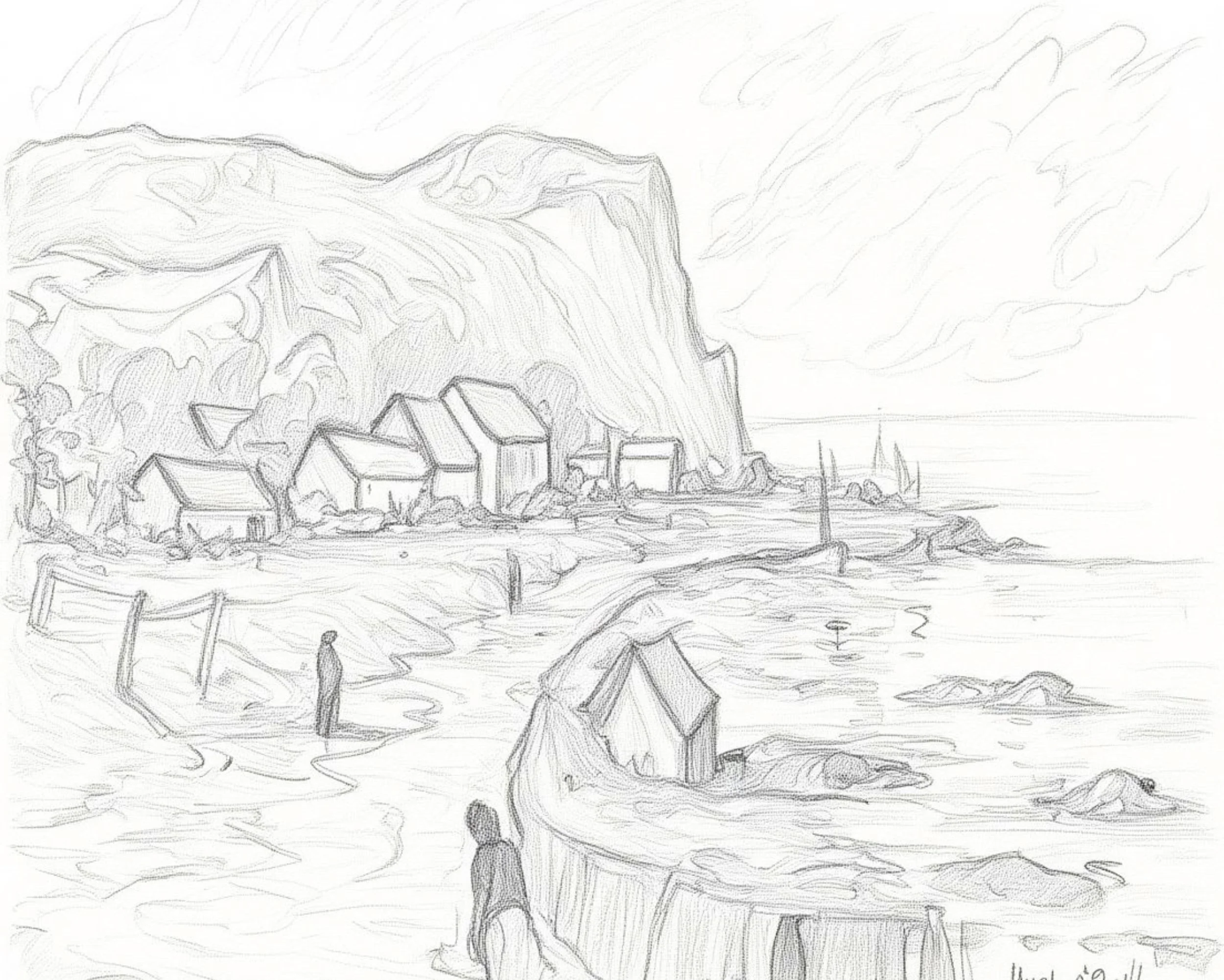 A sketch of a Irish coastal scene