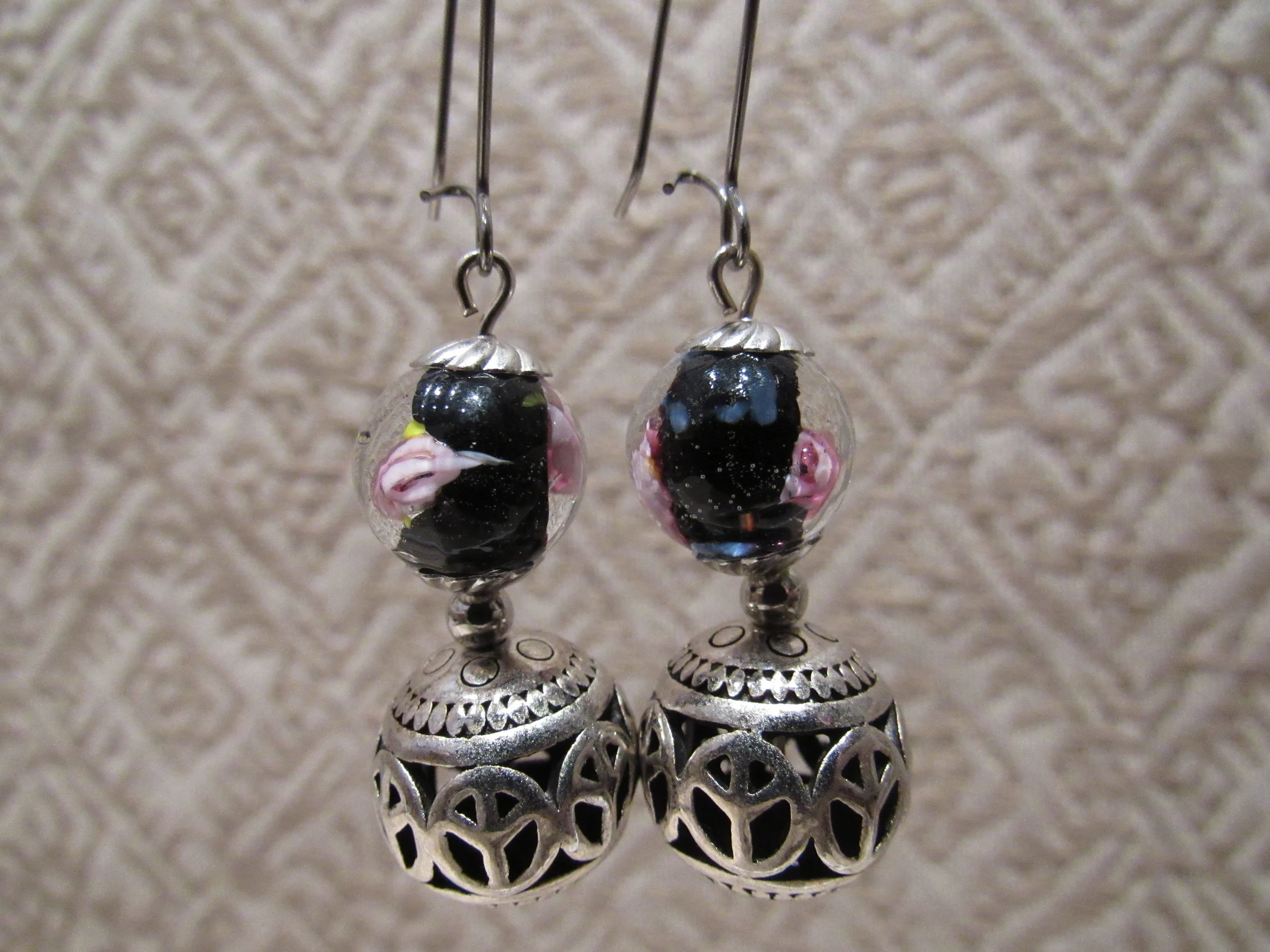 Pink on Black Marble swirls