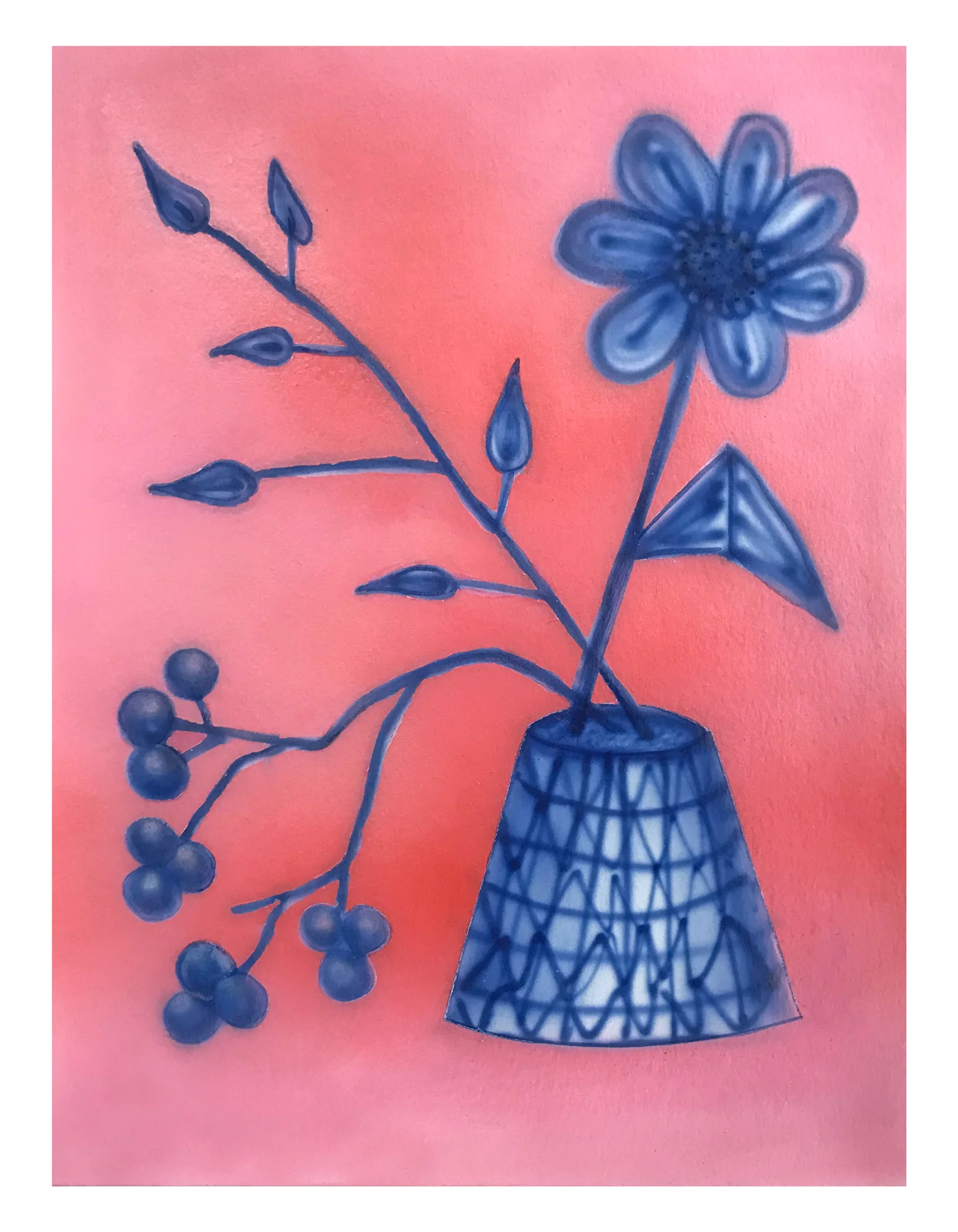 Ikebana Study, Pink and Indigo No. 1
