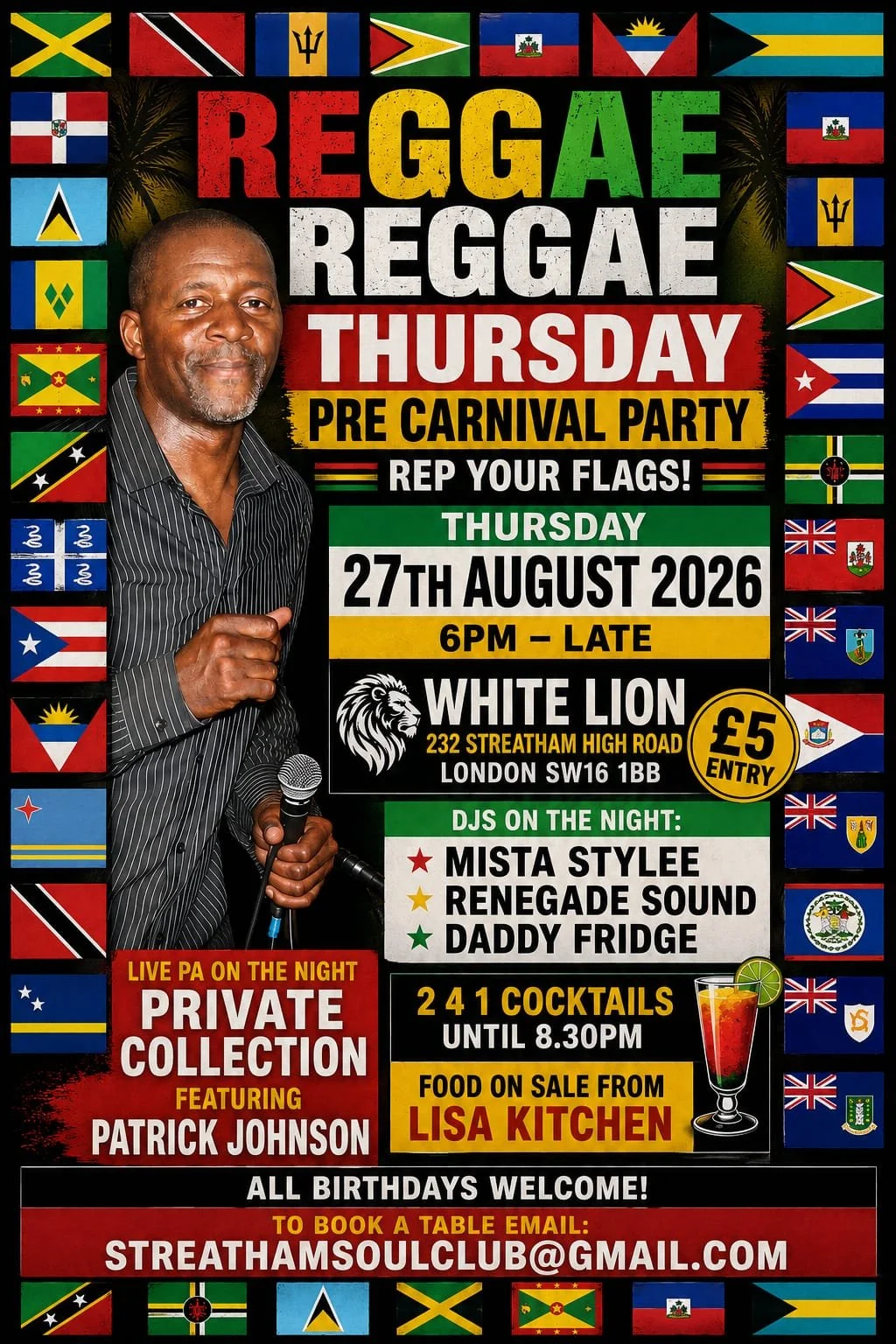 Reggae Reggae Thursdays Pre Carnival Party w/Private Collection Live PA
