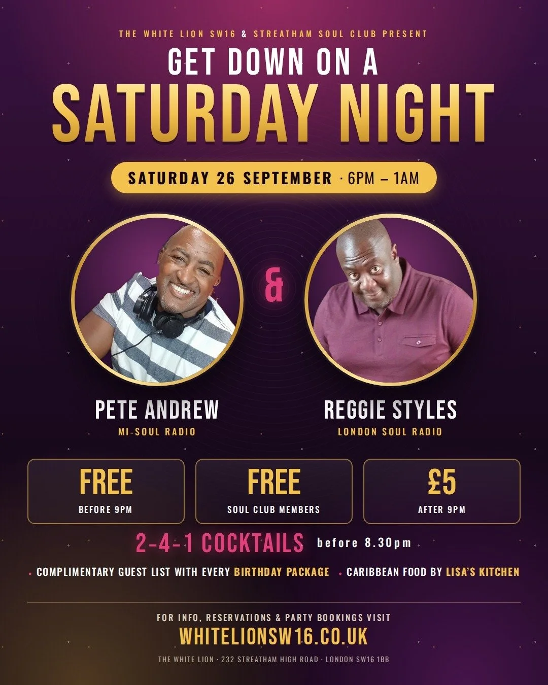 The Streatham Soul Club Saturday Night Out w/Pete Andrew & Reggie Styles