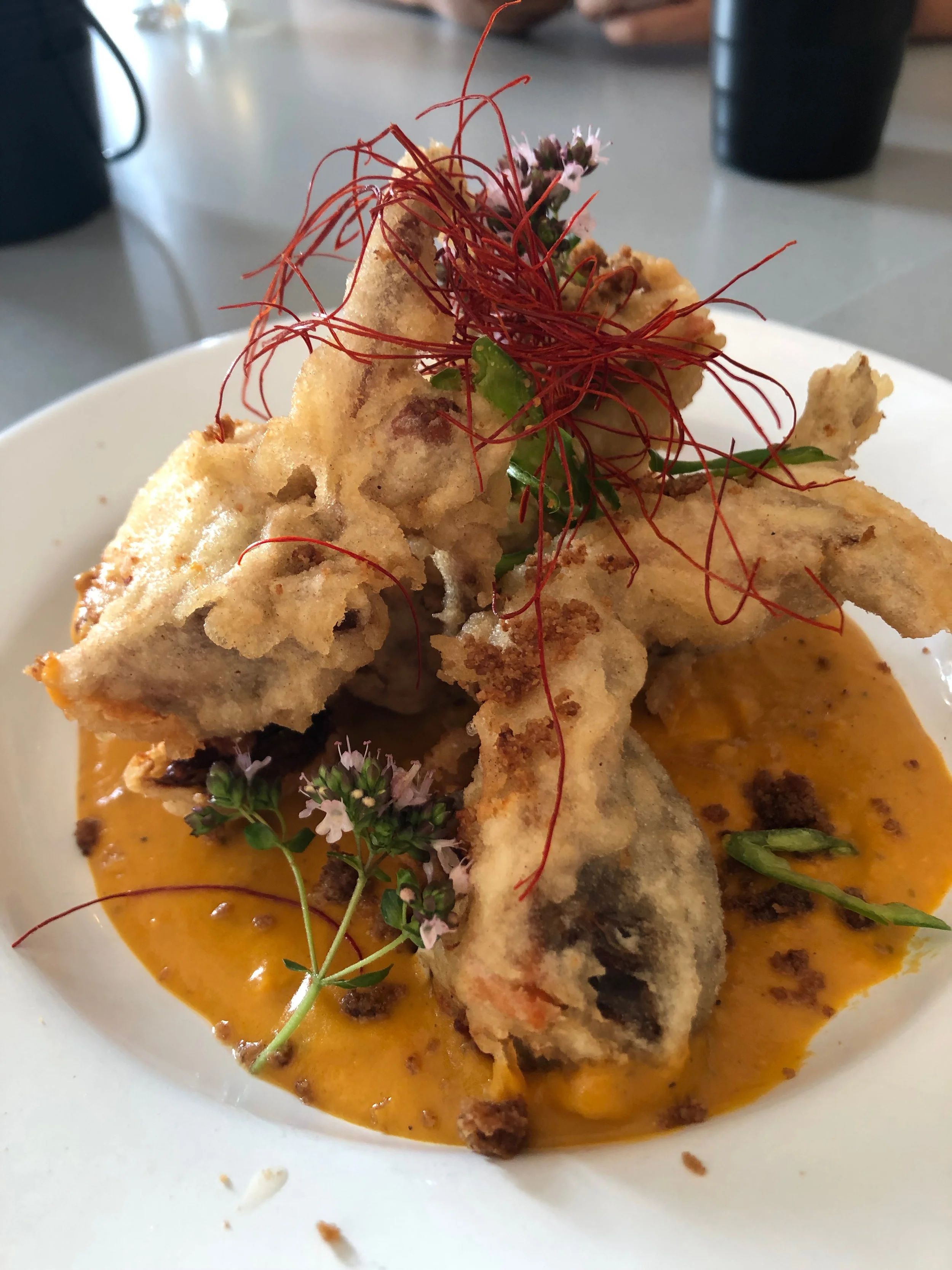 Crispy soft shell crab, buntaa sauce, coconut curd