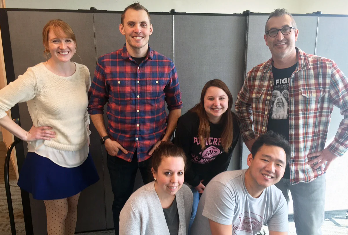 Pictured left to right, top row: Bethany Thies, Preston Hansen, Bekah Valerio, Brock Morgan. Bottom row: Rachel Hansen, Francis Kim.