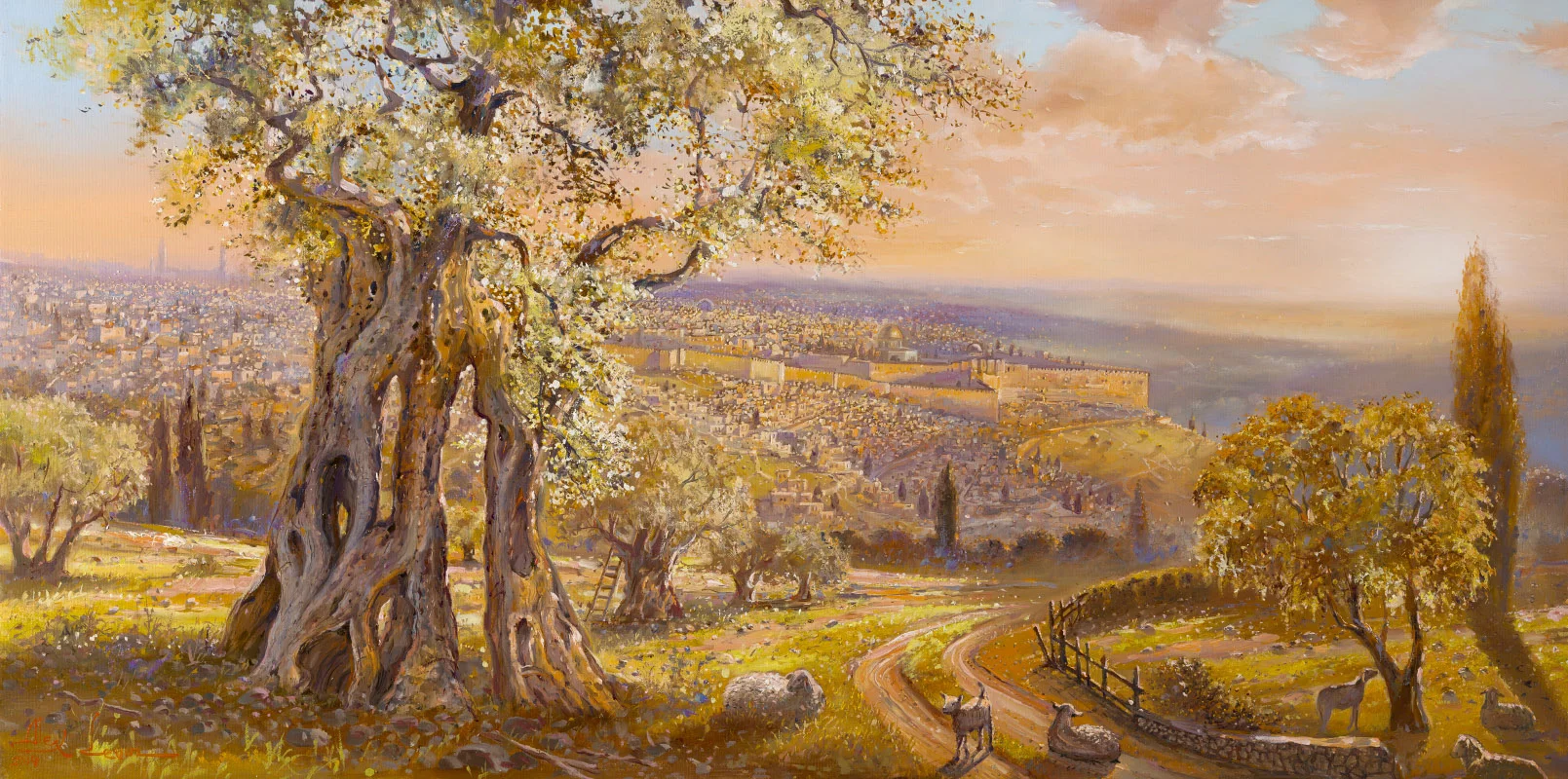 Old Jerusalem Behind the Olive Tree by Alex Levin