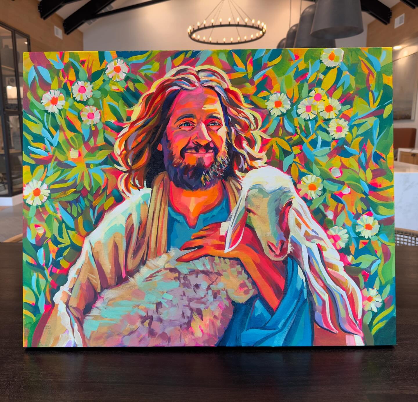 &ldquo;The Lord is my shepherd; I shall not want. He makes me lie down in green pastures. He leads me beside still waters.&rdquo;
‭30x24&quot; acrylic on canvas &quot;The Good Shepherd&quot;  #psalm23