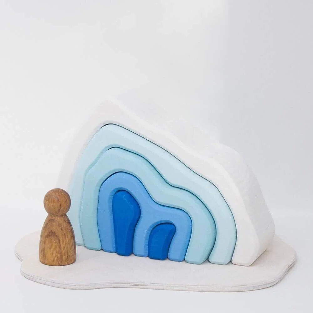 The Glacier Explore an Arctic ice cave or create an icy world for your animals and dolls. How many ways can you play? Lime wood Play Scene cut from a single block of FSC kiln dried lime wood. Stained with water based, non-toxic colour and with a slightly textured surface. Approximately 190mm x 140mm x 54mm RRP £33