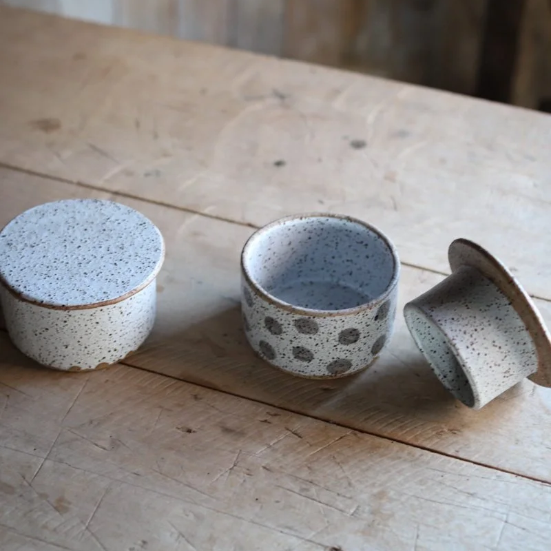 Clay Beehive handmade French butter bell in rustic speckled stoneware with satin white glaze