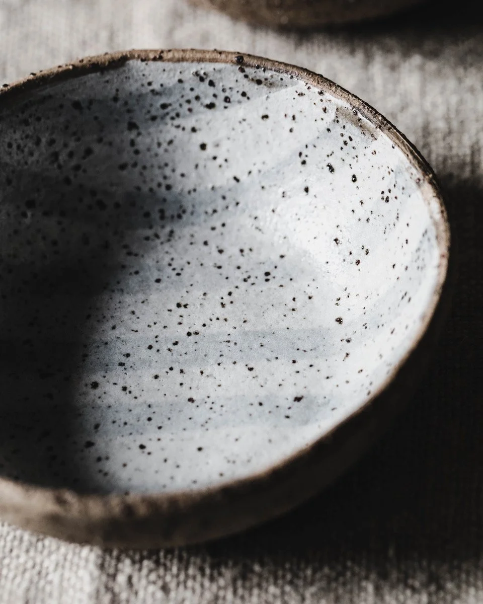 Clay Beehive handmade speckled stoneware bowl with stripes