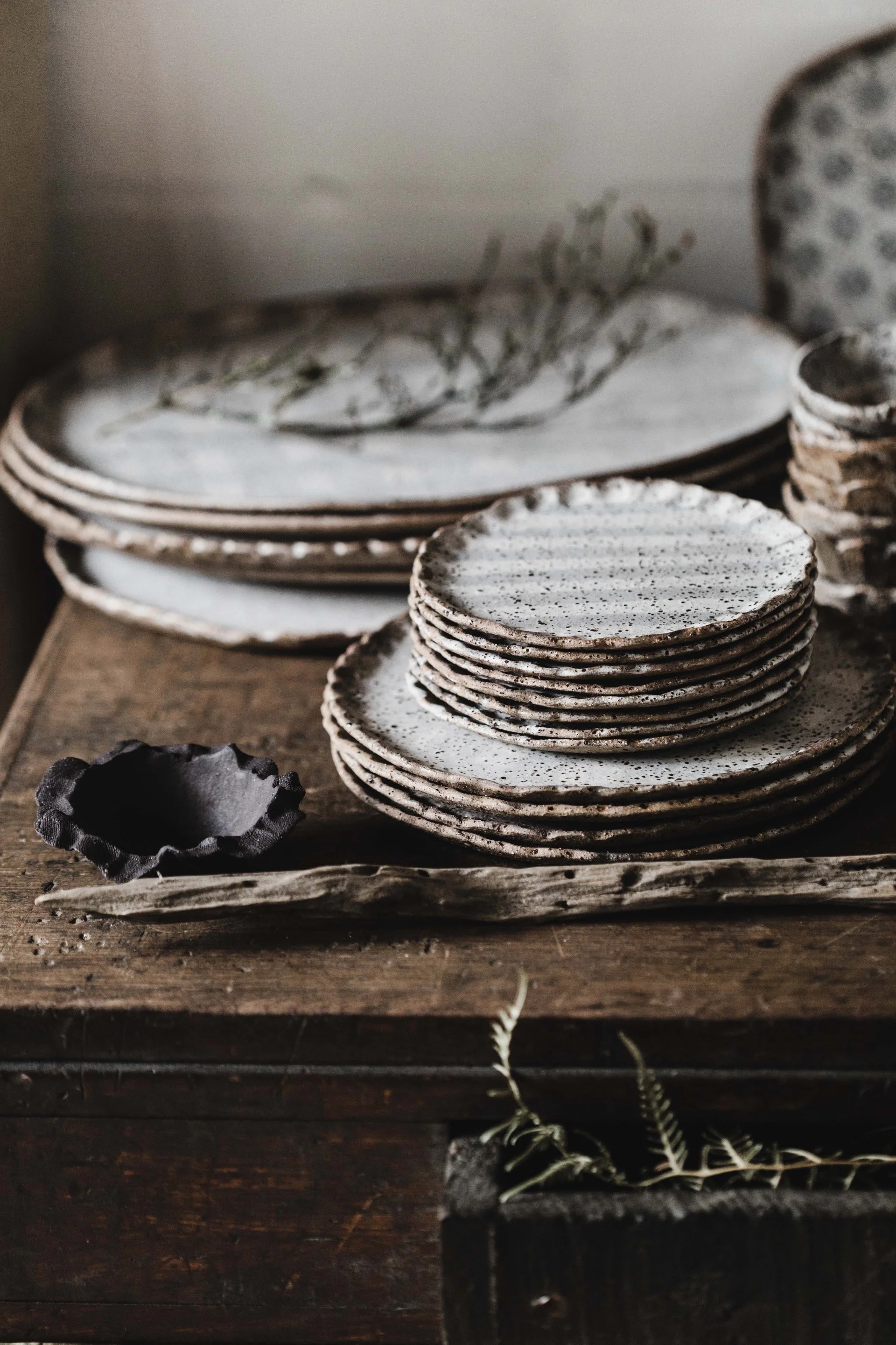 Handmade ceramic tableware styled inside The Dunmore Shoppe at Dunmore Farm