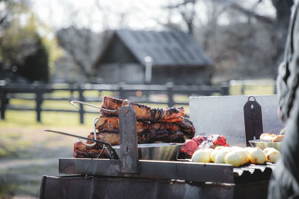 Open fire cooking prepared for guests at Dunmore Farm