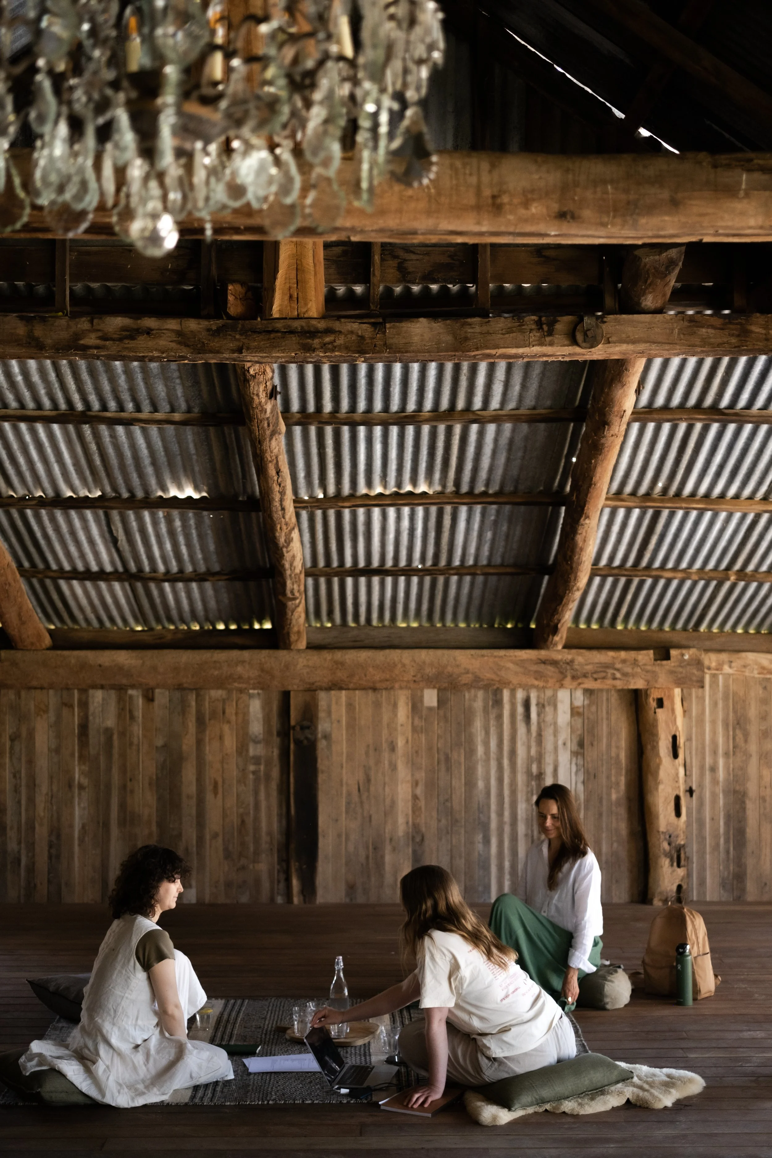 Small group workshop inside the shearing shed at Dunmore Farm