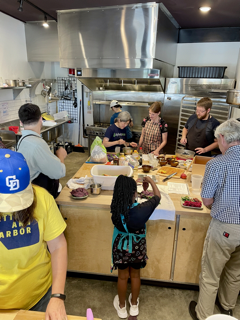 Group cooking class in the kitchen