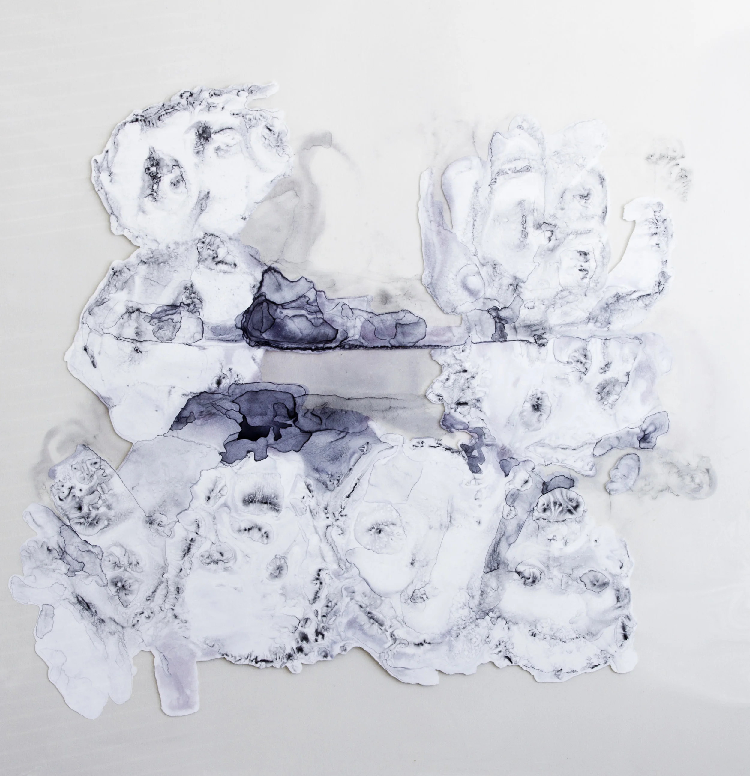 Eight Headed U, 2016, watercolor and acrylic on transparent mylar, 50x50 inches