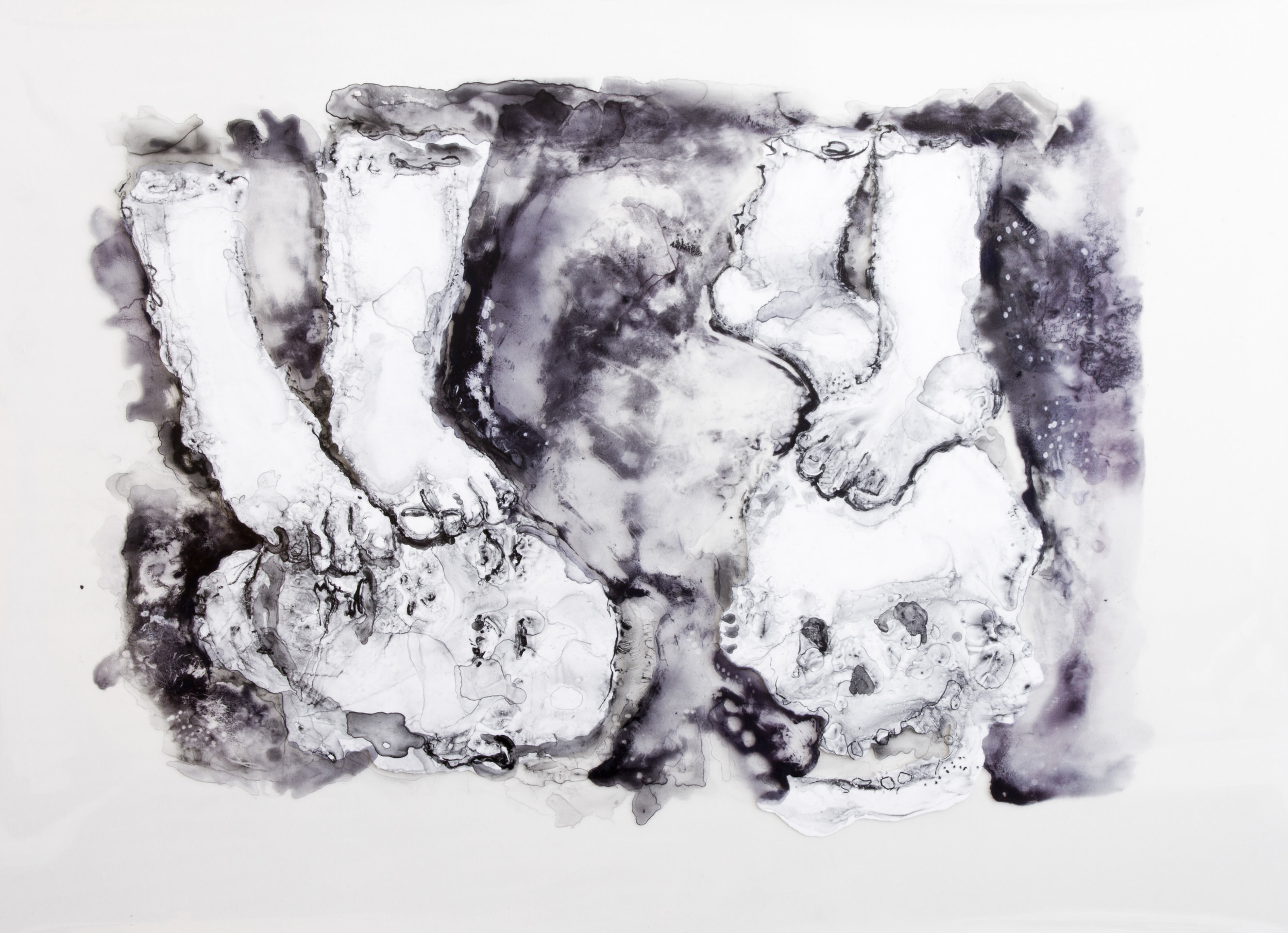 It Marks Them, 2016, watercolor and acrylic on transparent mylar, 50x35 inches