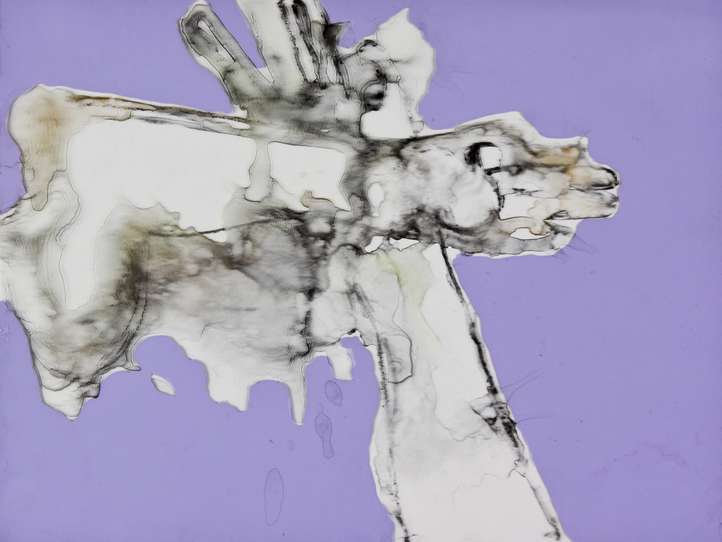 Precautions in Purple, 2014, watercolor and acrylic on mylar on panel, 9x12 inches