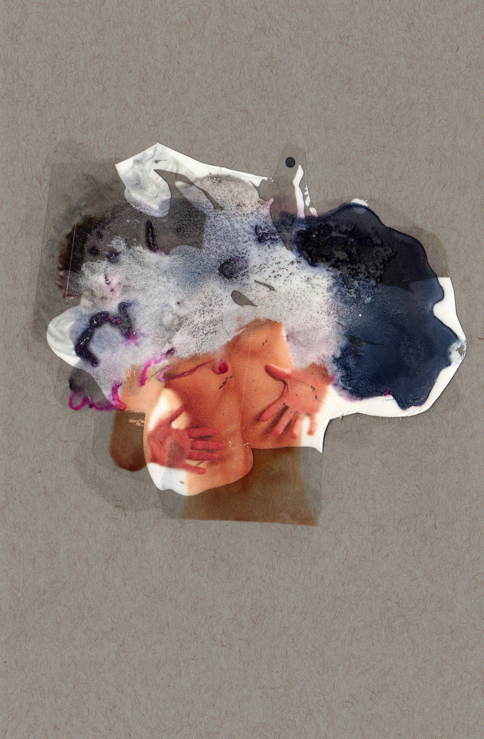 Attached the Form, 2014, paint transparency archival ink and paper, 8.5x5.5 inches