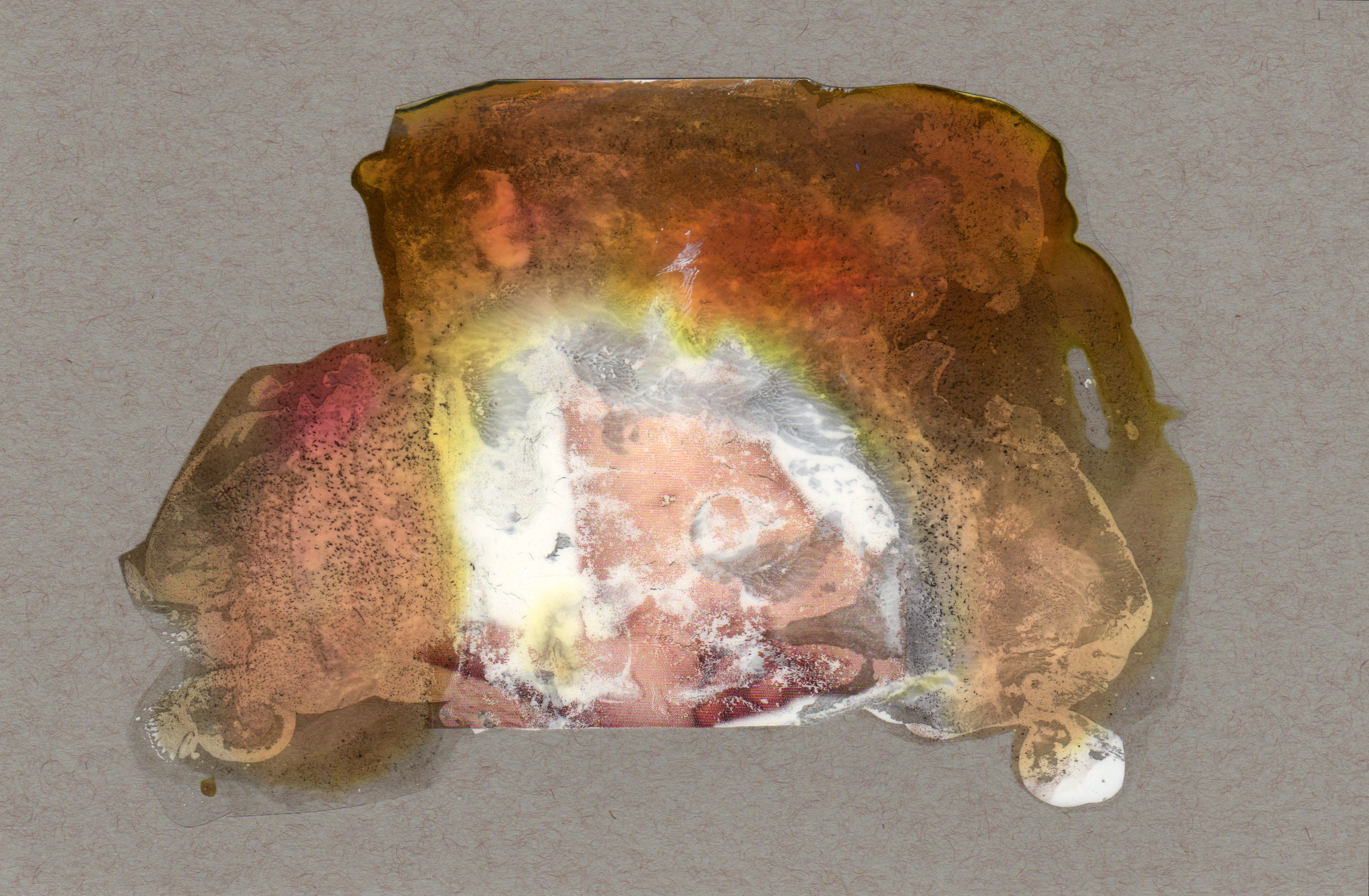 Stable Cloud, 2014, paint transparency archival ink and paper, 8.5x5.5 inches