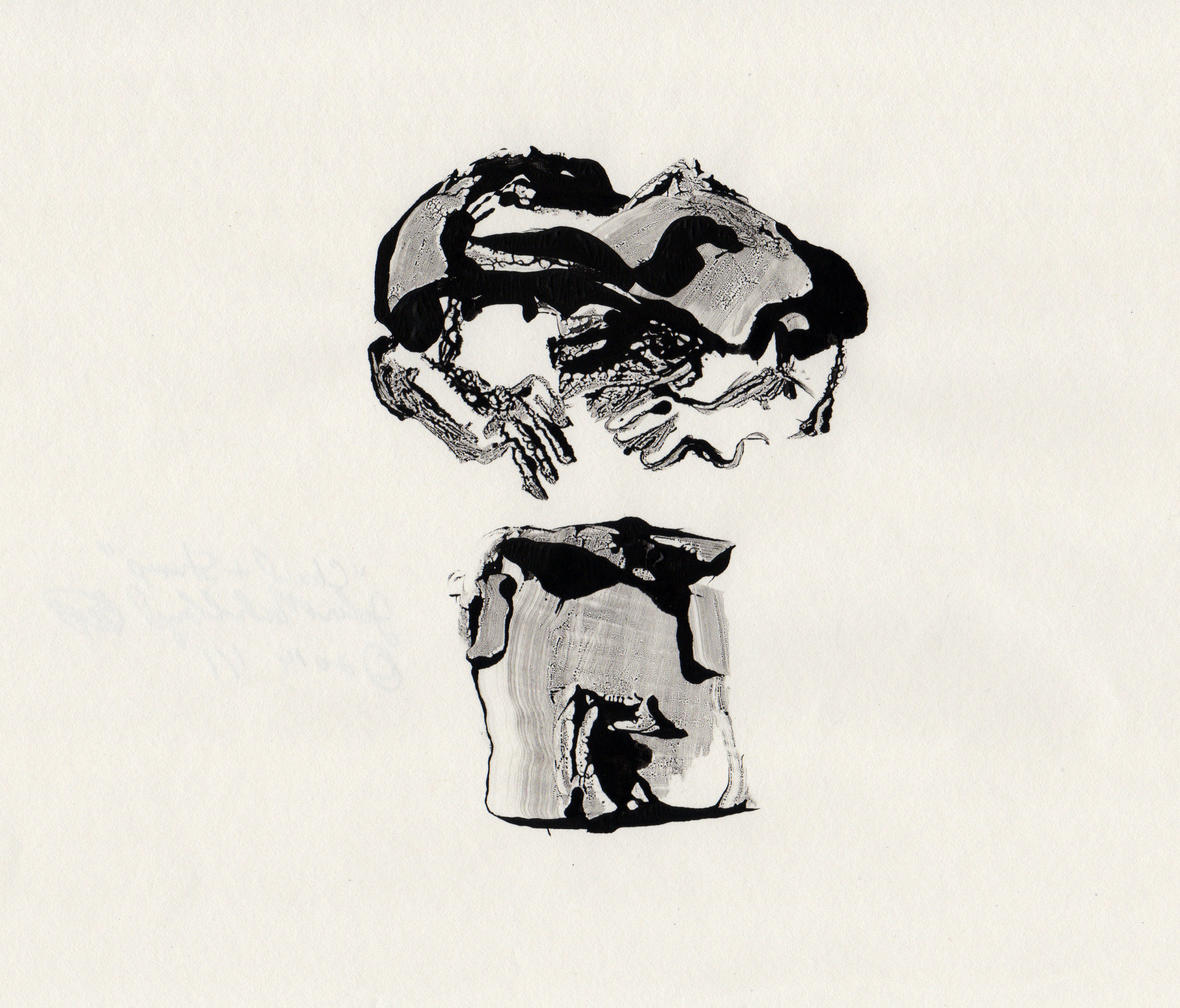 Cloud and Stump, 2014, gelatin monotype, 10x9 inches