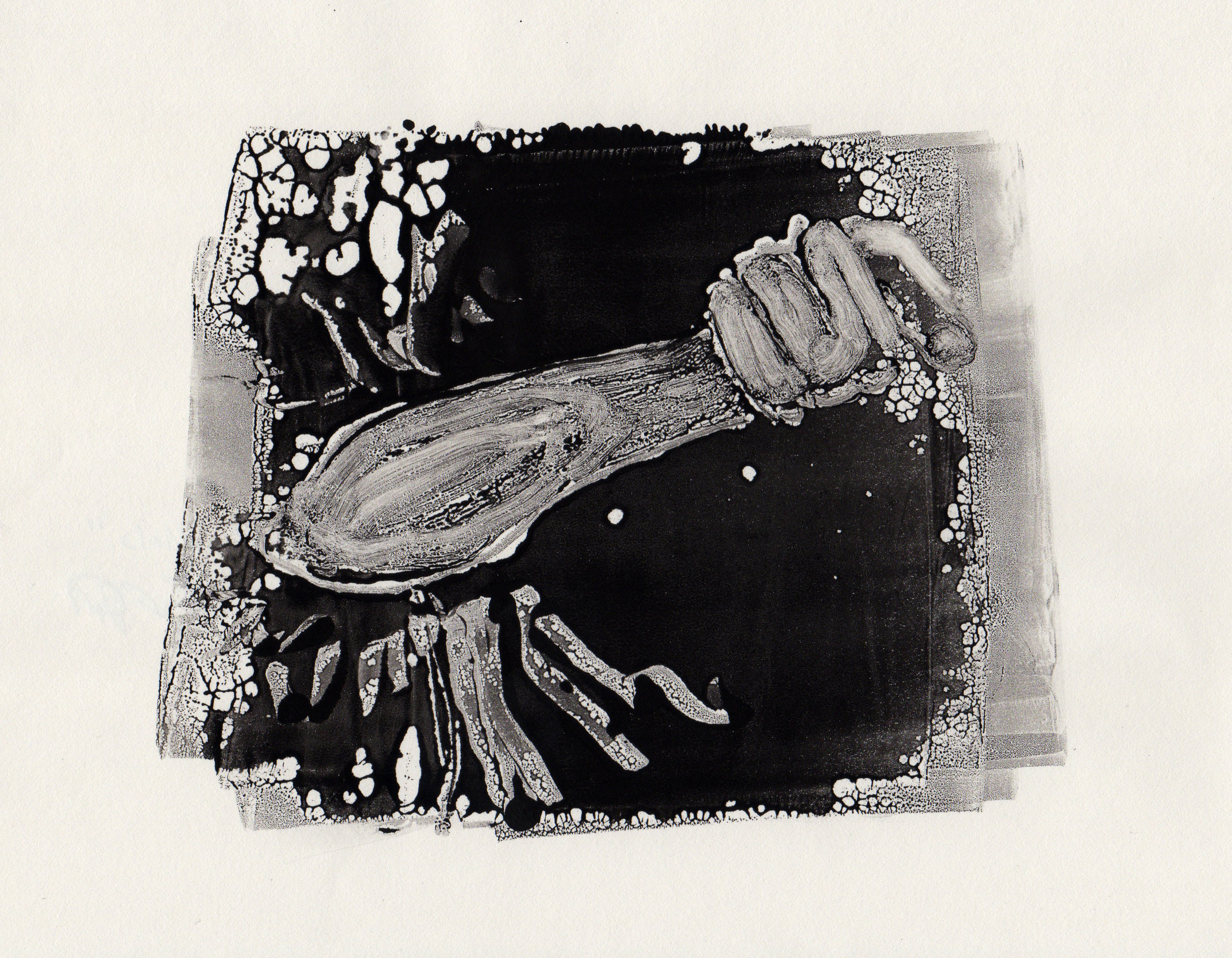 Punching the Wind, 2014, gelatin monotype, 10x9 inches
