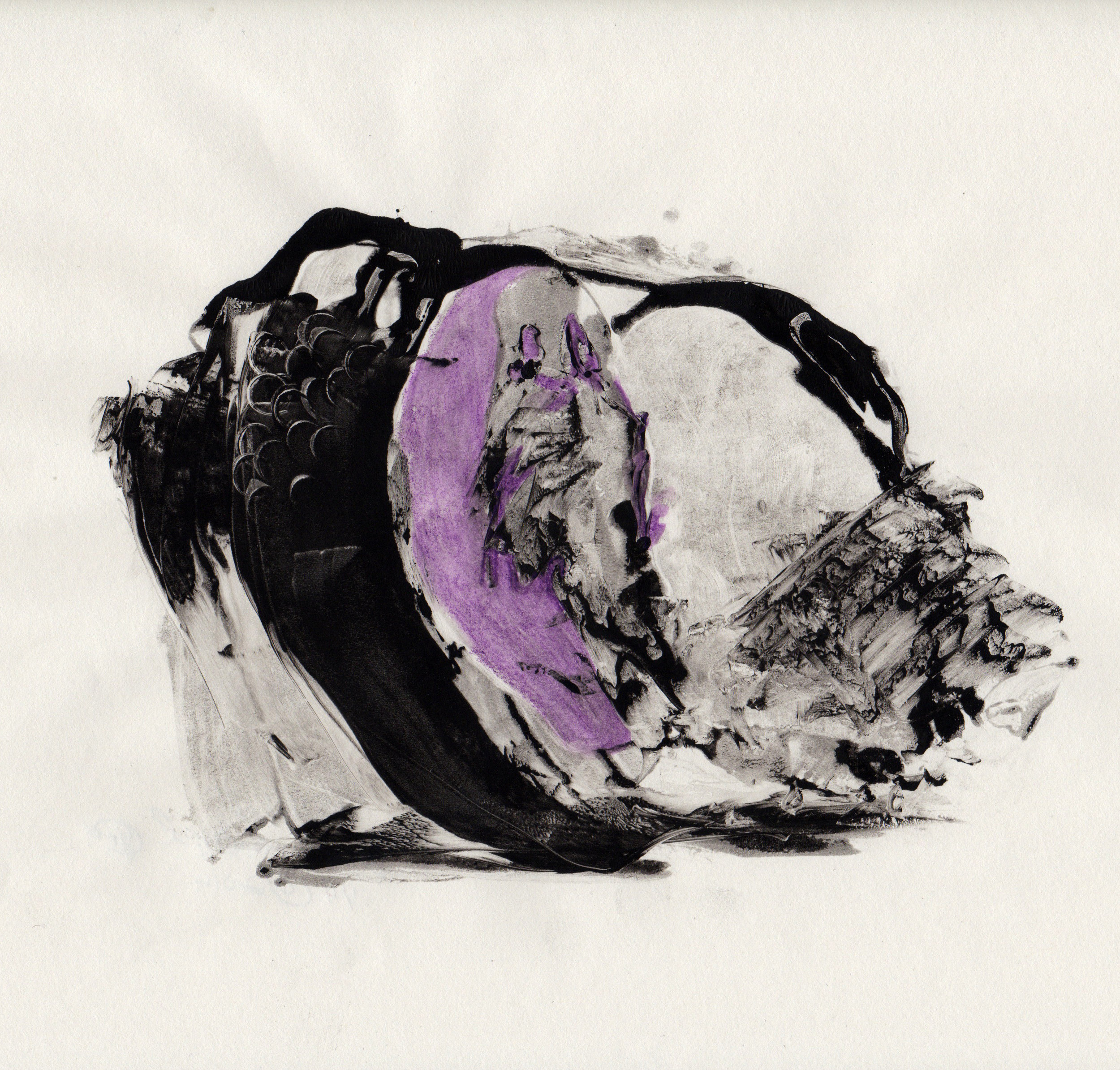Untitled Purple, 2014, hand colored gelatin monotype, 10x9 inches