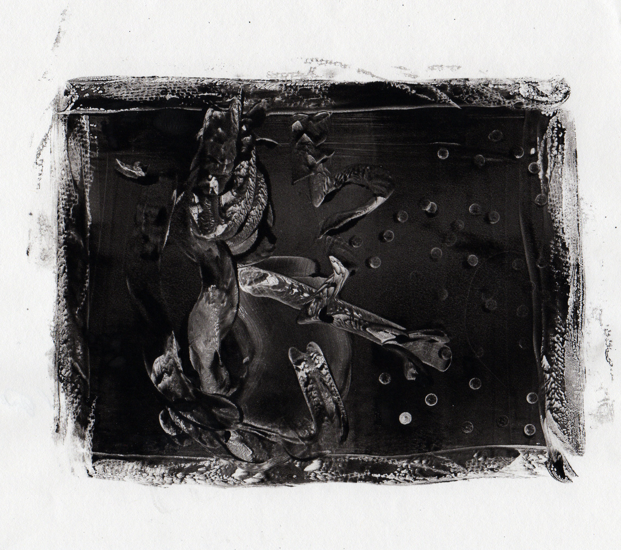 White Dagger, 2014, gelatin monotype, 10x9 inches