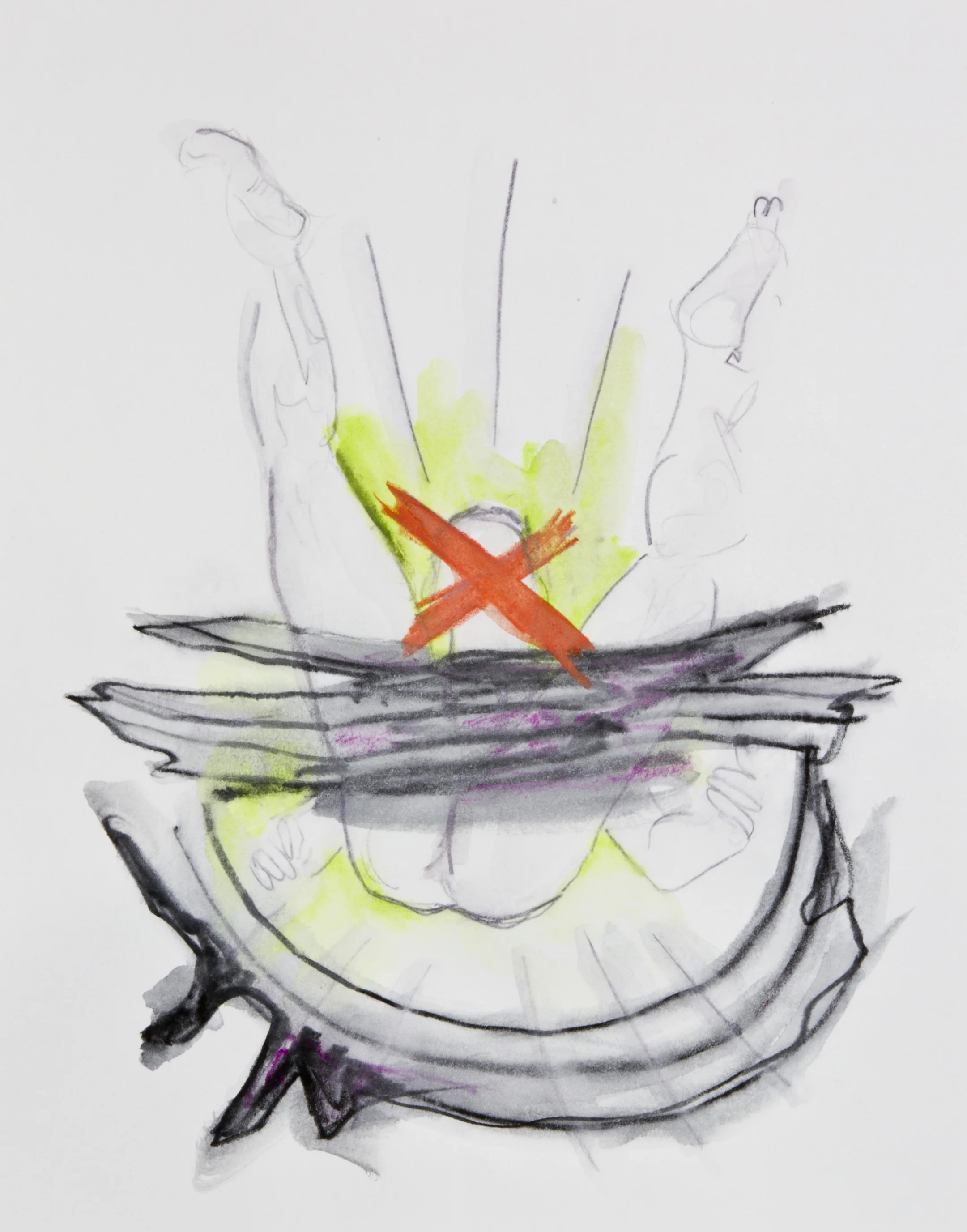 X Display, 2013, graphite, crayon and watercolor pencil on paper, 11x14 inches