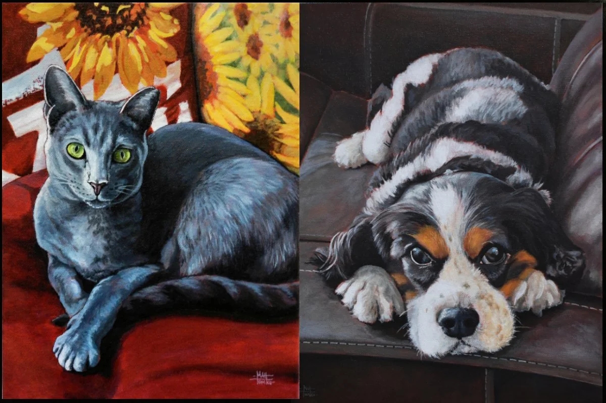 Custom cat and dog portraits painted by Artist Matt Tomko.