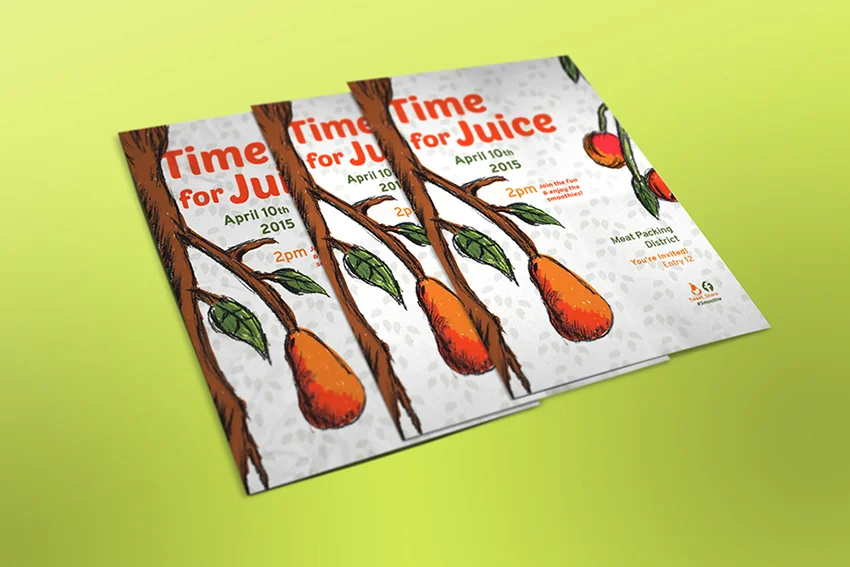 When designing the graphics for the event, I wanted to blend the current trends of vector design and hand illustrations. Along with the use of white background, I thought the mix of the two styles would put a twist on organic beverage design.