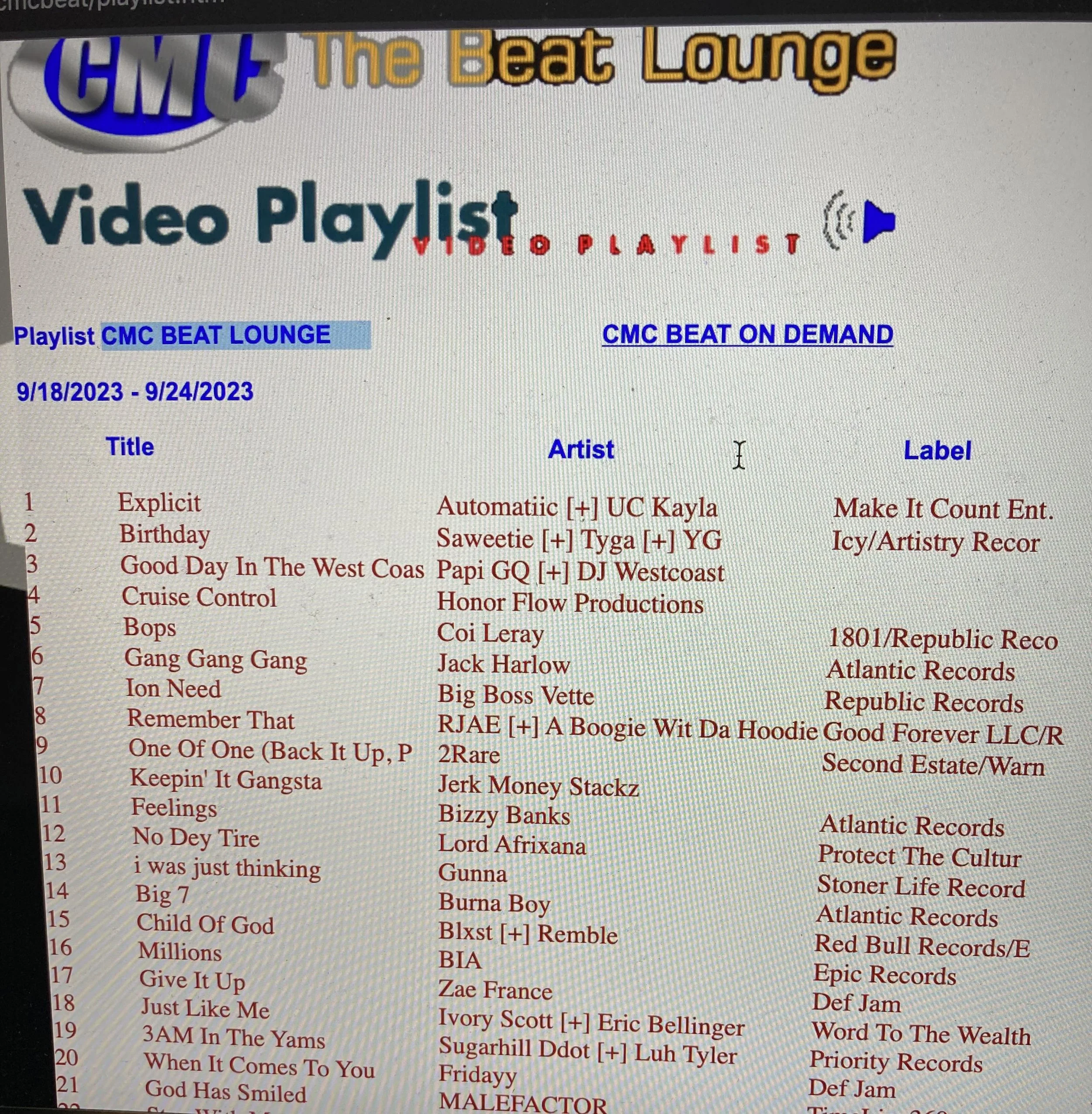 "Cruise Control" Music Video Added To “California Music Channel” Rotation!