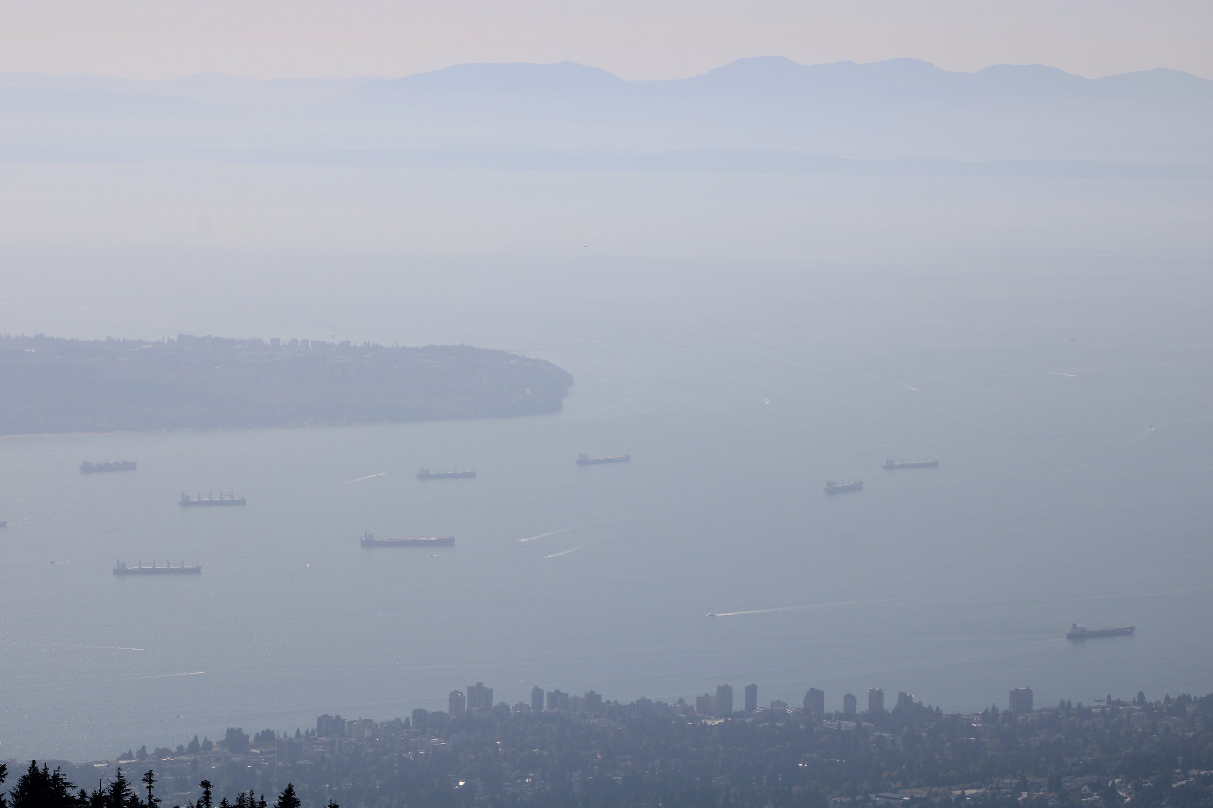 View of the ocean, North Vancouver, Vancouver Island, cargo ships, and Richmond