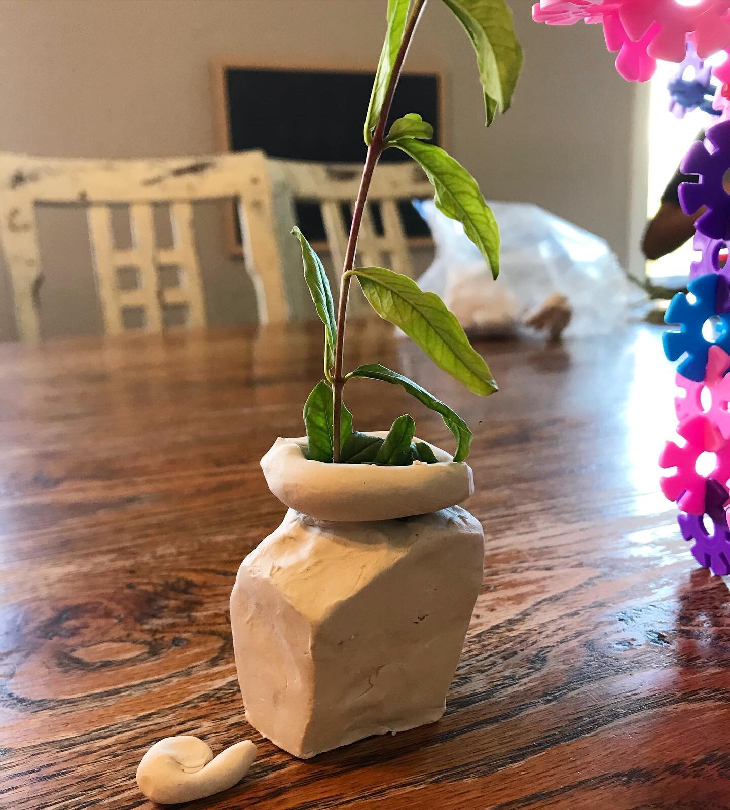 We&rsquo;ve been loving clay modeling over here. Most recently, vases for their backyard foraging. 😊 Oh and brain flakes too if you can see them on the edge there. 😂