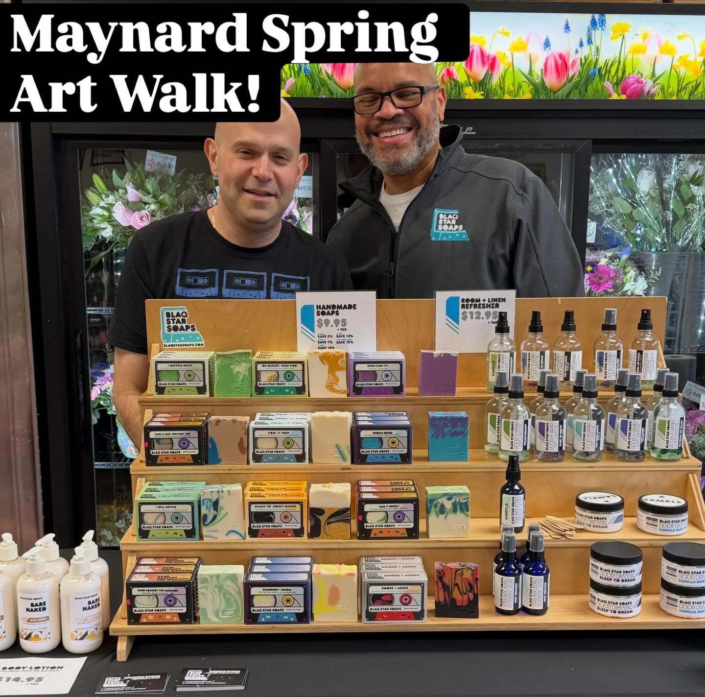 Join us at the Art Walk. We&rsquo;re at @theflowerpotmaynard until 6:30pm! Fun times in my old stomping grounds!
#new soap scents on deck too!!