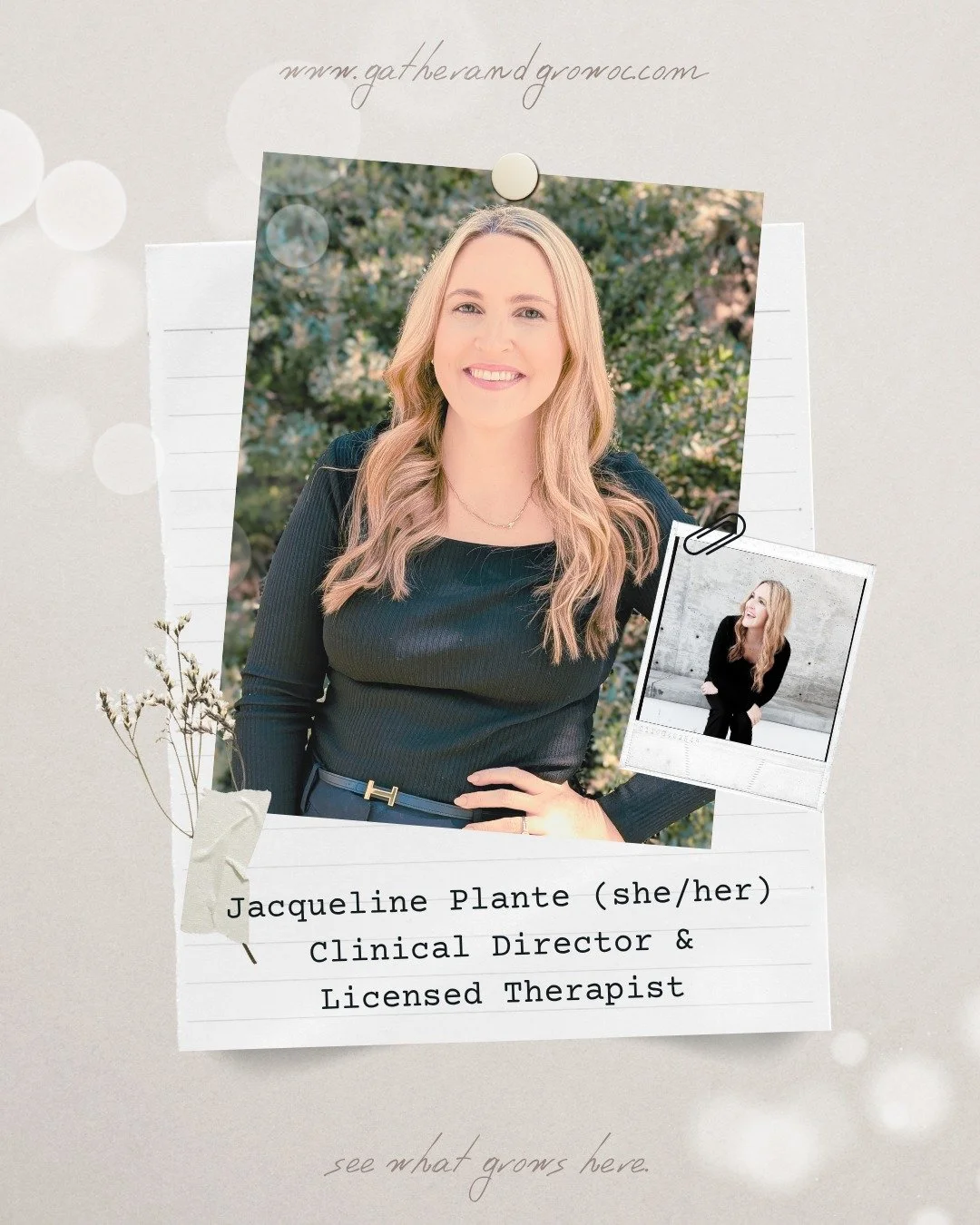 📸 Meet Jacqueline Plante (she/her), LMFT &ndash; your relationship-focused therapist who understands the unique dynamics of modern partnerships! 💞 

Jacqueline brings deep personal insight to her work with couples, self-employed individuals, and pa