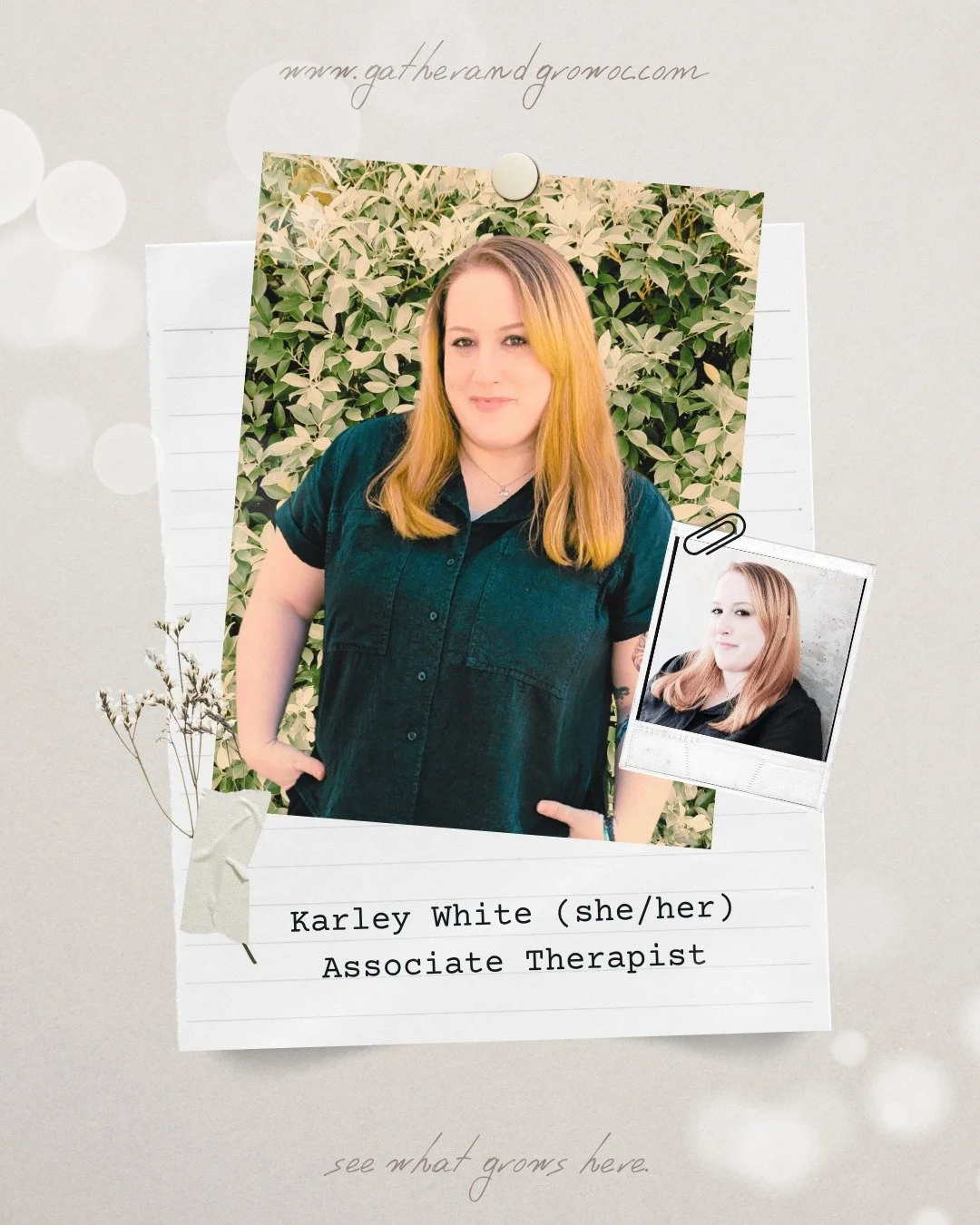 📸 Meet Karley White (she/her), AMFT &ndash; your therapist for navigating life's shifts with authenticity and self-compassion! 🌟

Karley specializes in supporting folks through life transitions, whether you're grappling with aging, shifting expecta