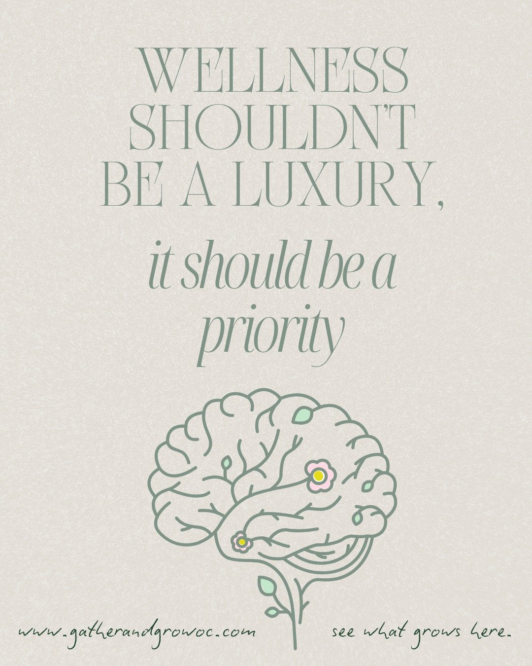 💚 Wellness shouldn't be a luxury &ndash; it should be a priority. 💚

In a world that often tells us self-care is selfish or that mental health support is only for certain people, we're here to say: your well-being matters, and it's not something yo