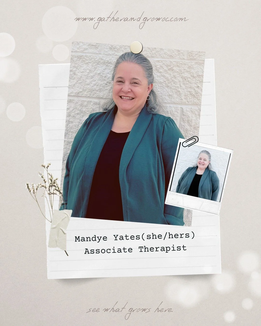 We're so excited to announce the newest member of our team, @mandyetherapy! ✨ 

Mandye shares, "I bring over 20 years of experience as a local minister into my work as a therapist. I currently serve a progressive, LGBTQ+ affirming congregation, 