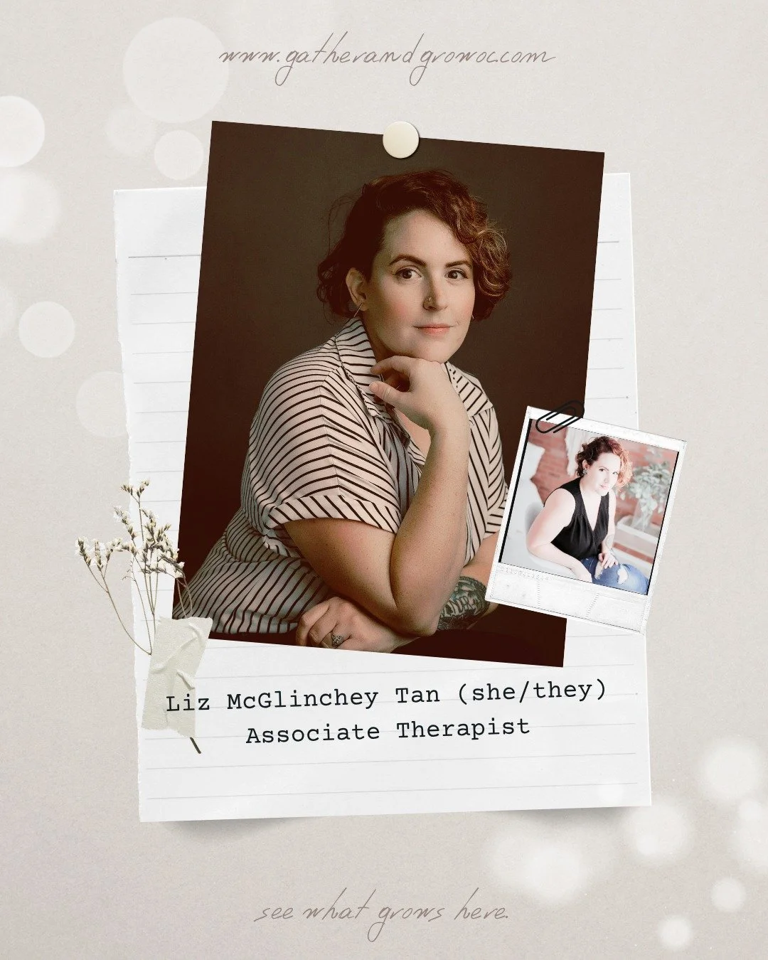 We're thrilled to announce the newest member of our team, @theramblingcounselor! 

Liz shares with us, "I recognize you are the expert. I am a guide on your journey of self-discovery. I usually start with somatic/sensory work, setting the ground