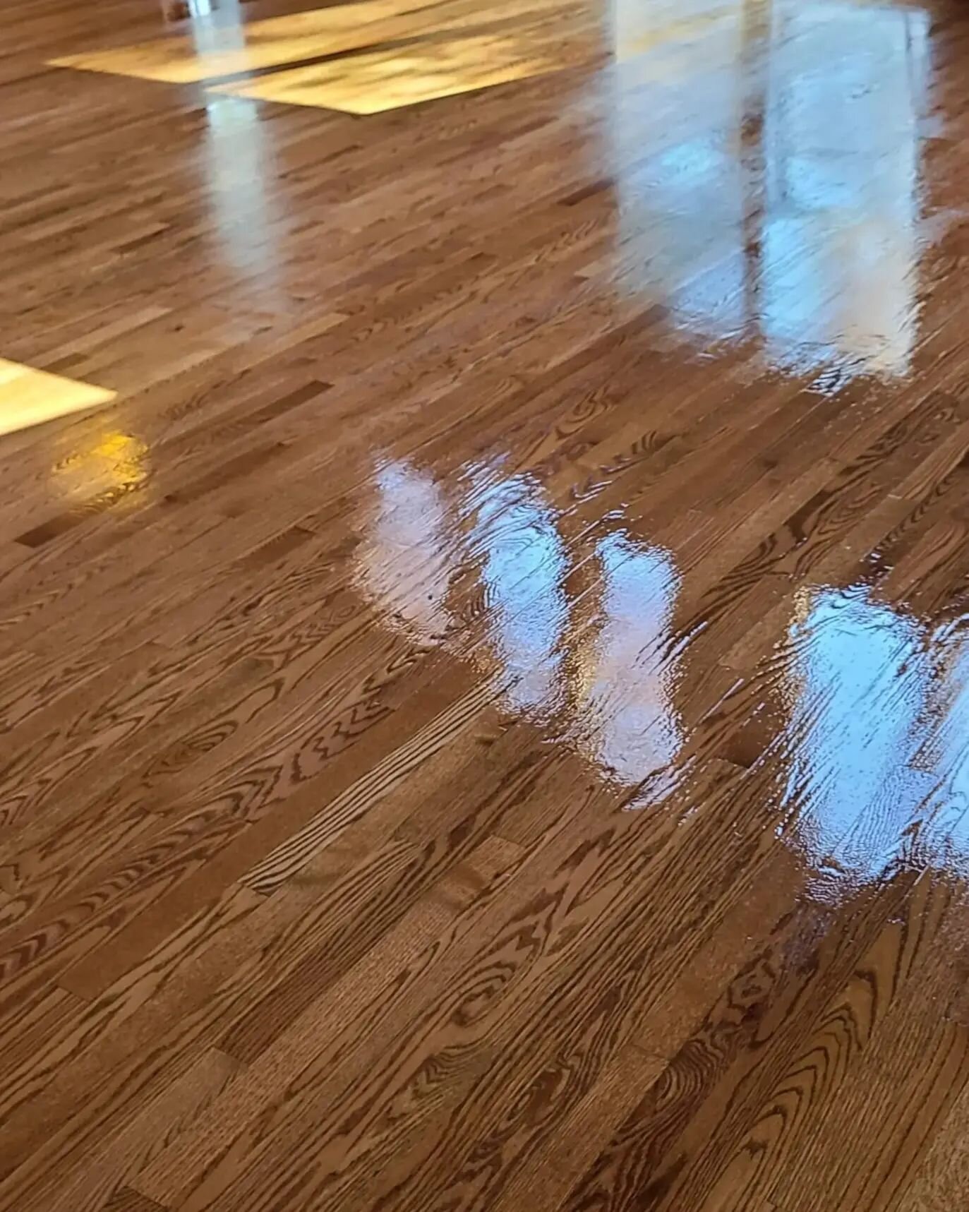 Existing red oak refinished using Bona DriFast stain in Nutmeg and finished with Bona Traffic HD (still wet in pictures). This client's floor originally was a beautiful deeper brown but there was a lot of scratches, some repairs were needed, and they