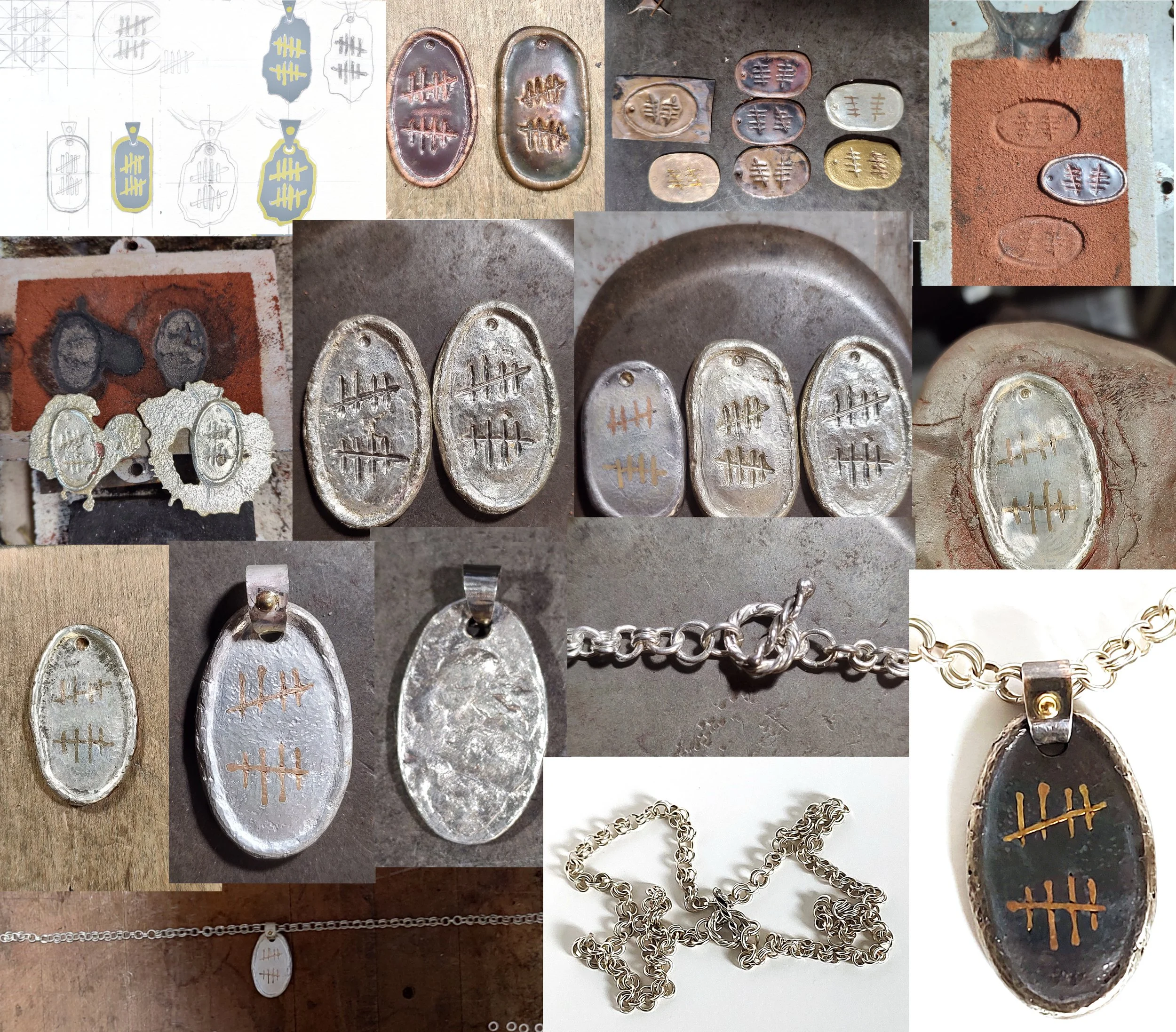 Silver Anniversary Pendant with Gold Inlay and Silver Chain Process Collage Image